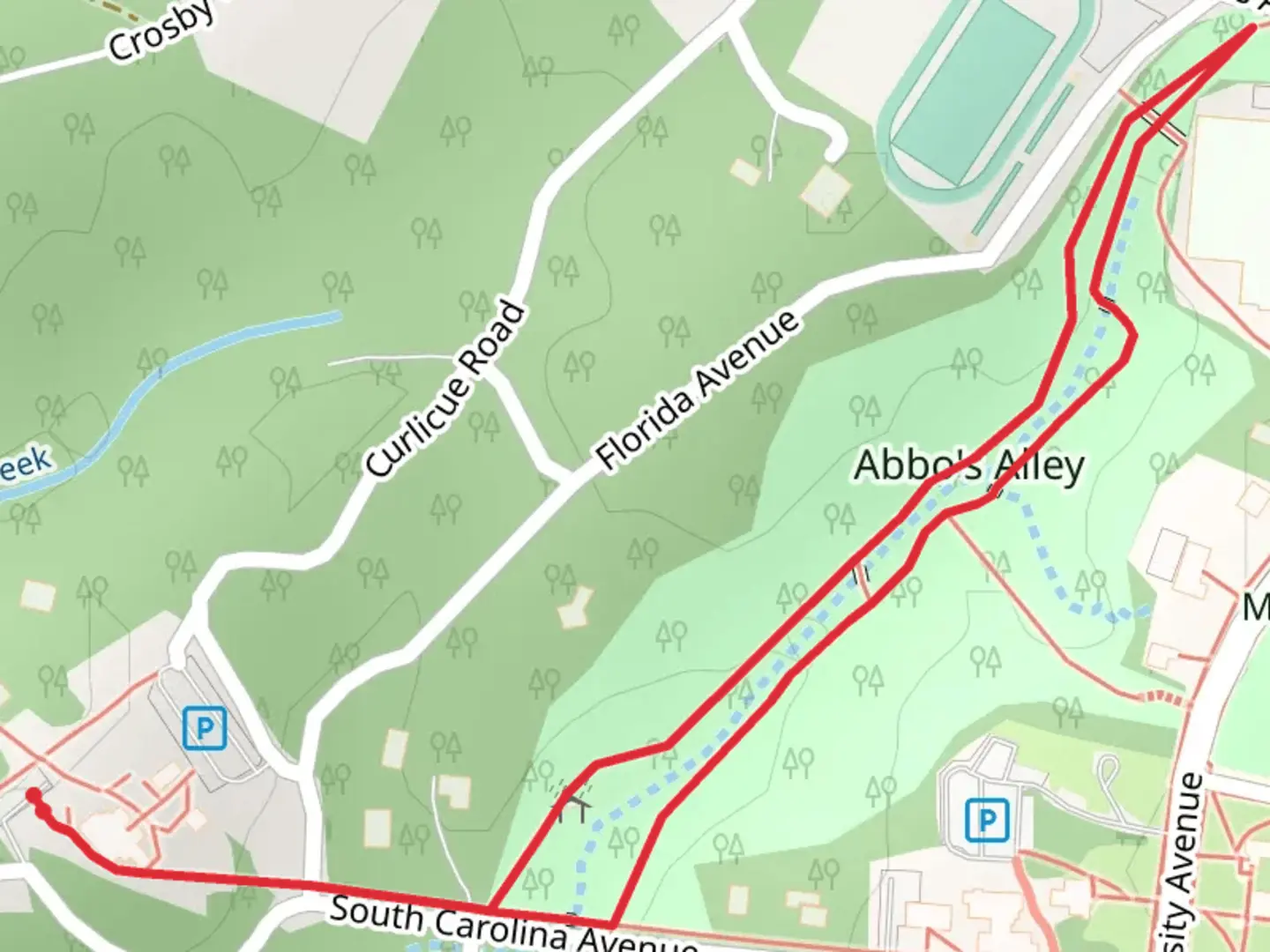 An image depicting the trail Abbo's Alley Loop and its surrounding area.