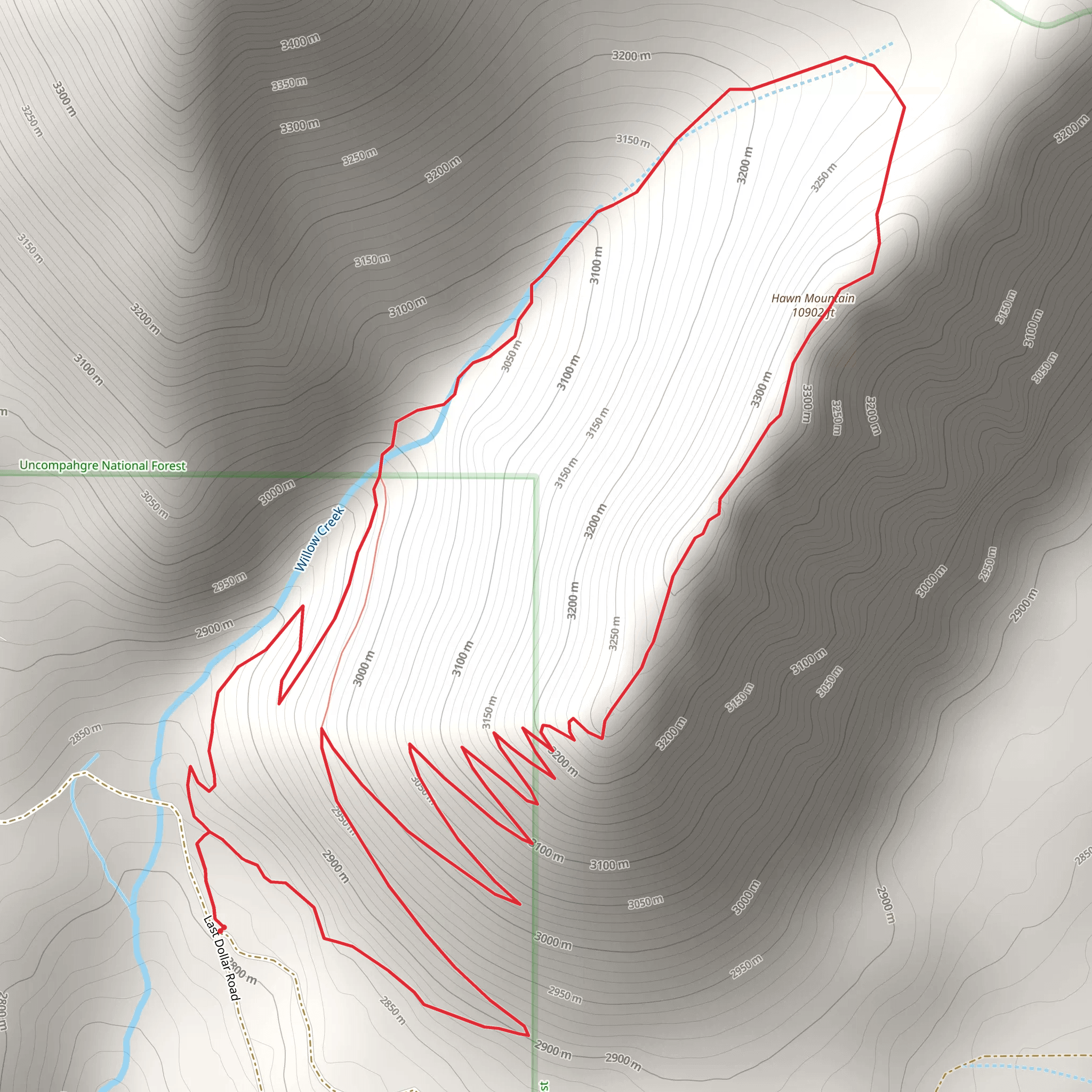 Hawn Mountain and Willow Creek Loop mobile static map