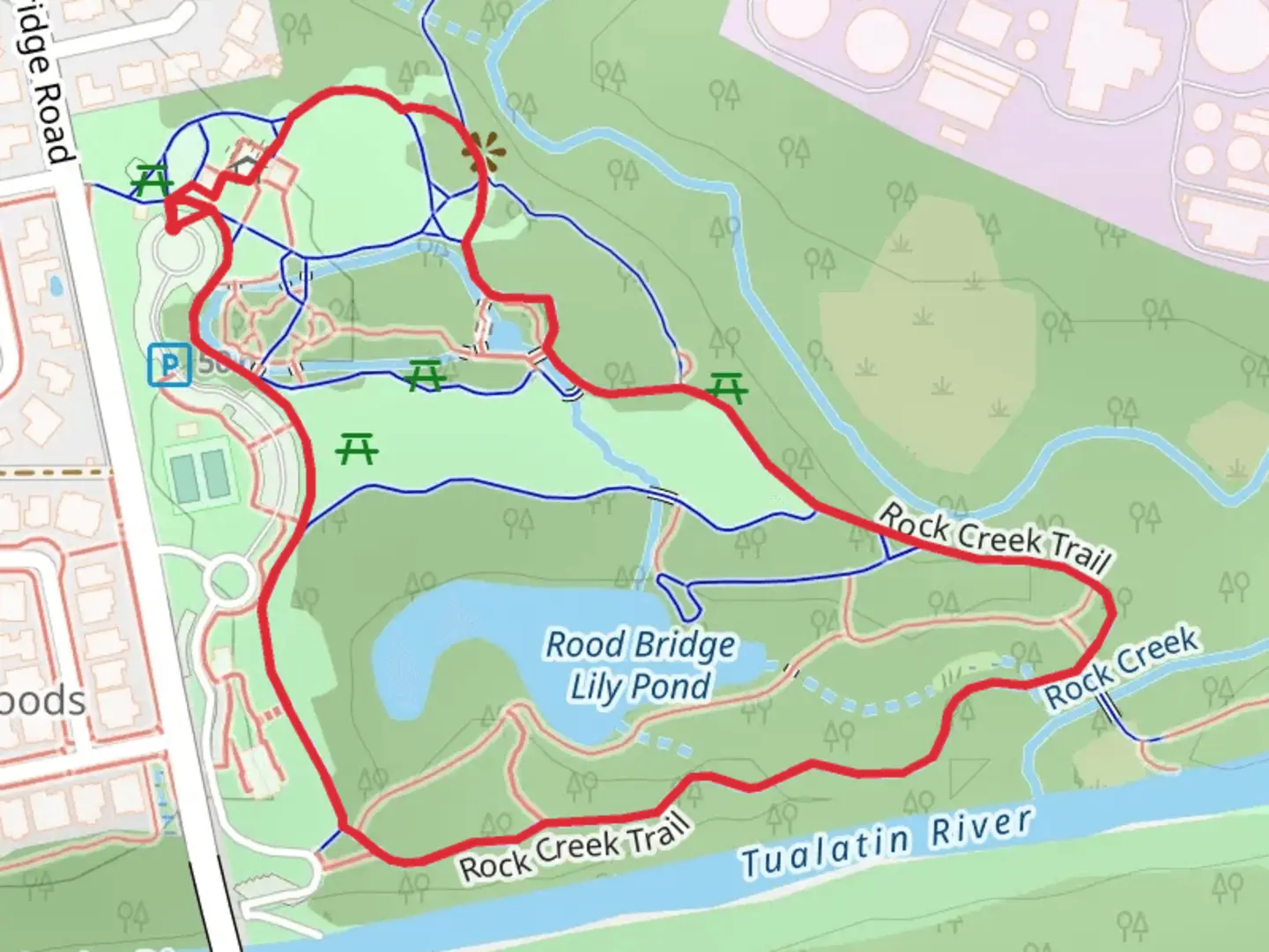 An image depicting the trail Rood Bridge Lily Pond Loop and its surrounding area.
