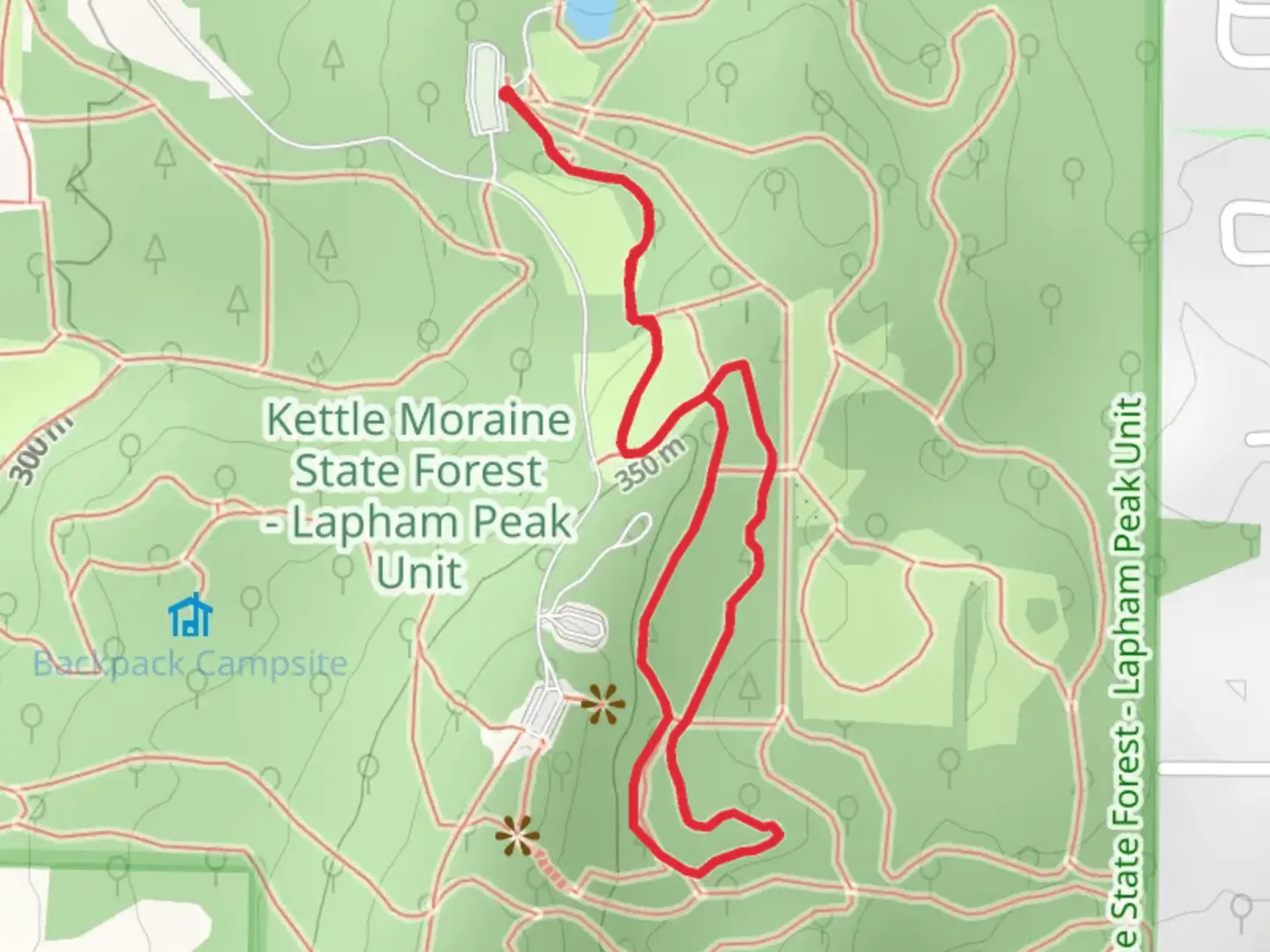 An image depicting the trail Plantation Path Loop and its surrounding area.