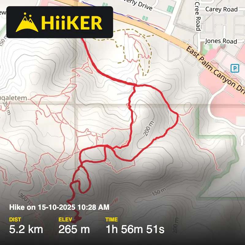 A map preview of the recording Hike on 15-10-2025 10:28 AM.