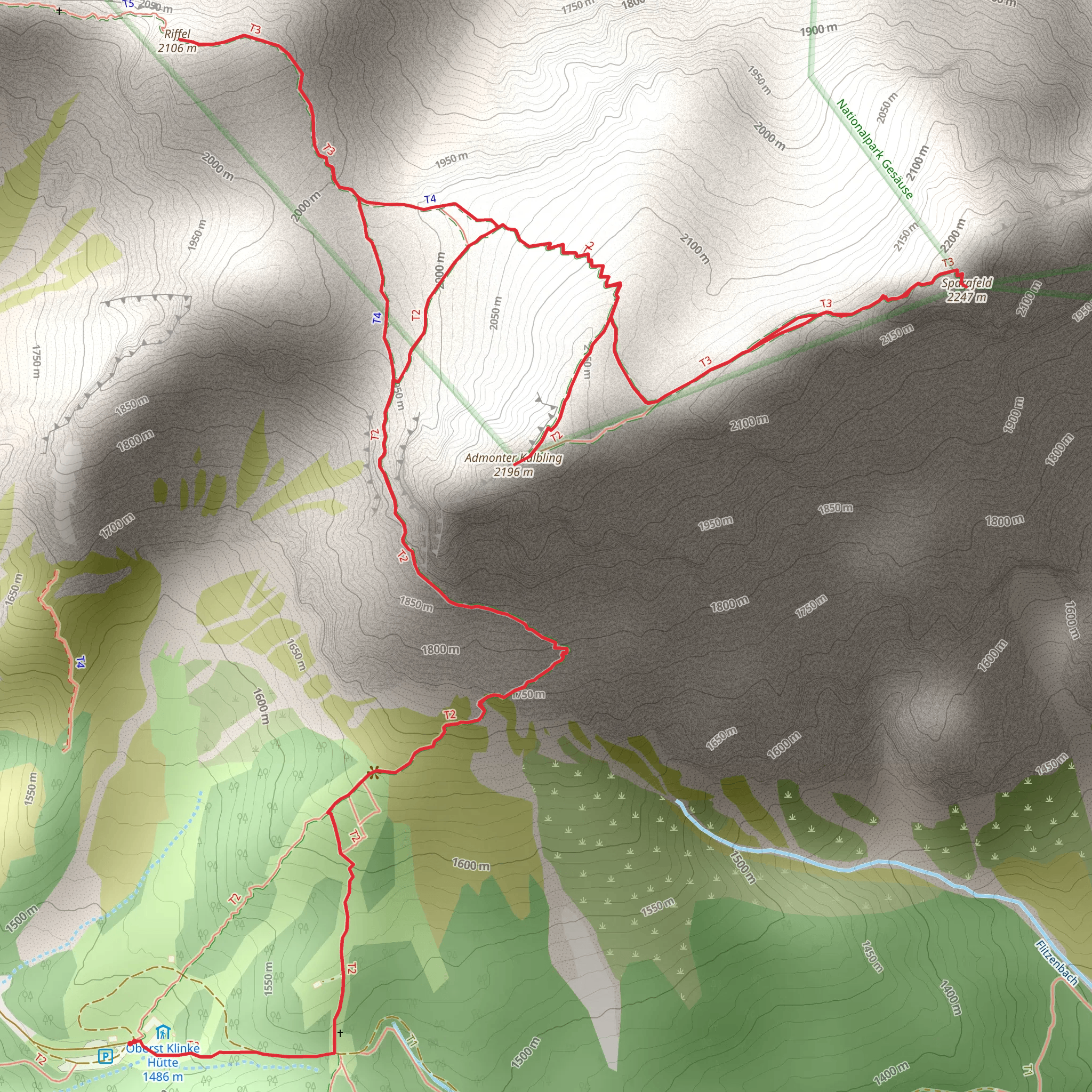 Klinkehütte to the Admonter Kalbling - Sparafeld and Riffel mobile static map