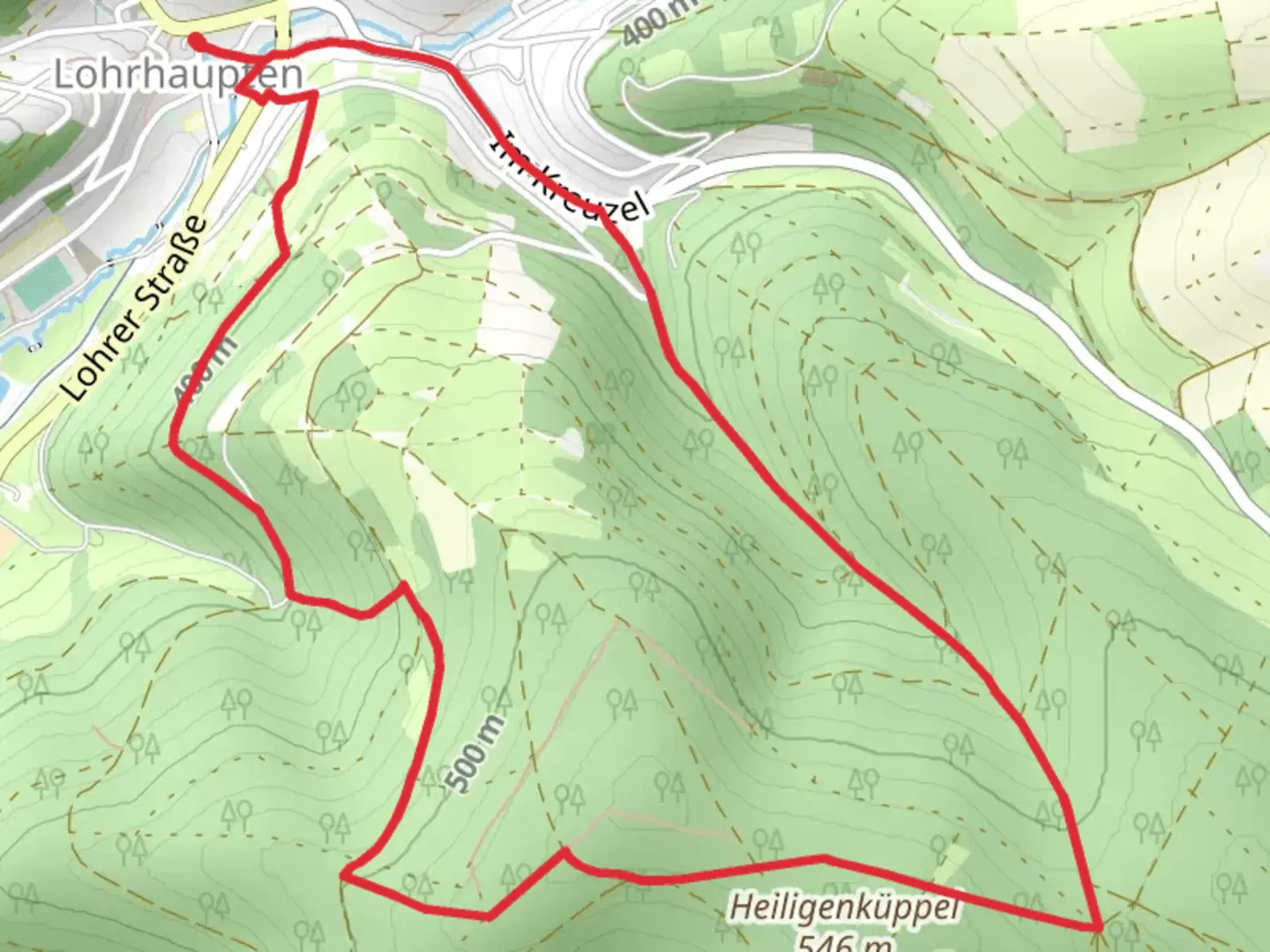 An image depicting the trail Mühlberg and Heiligenküppel Loop and its surrounding area.