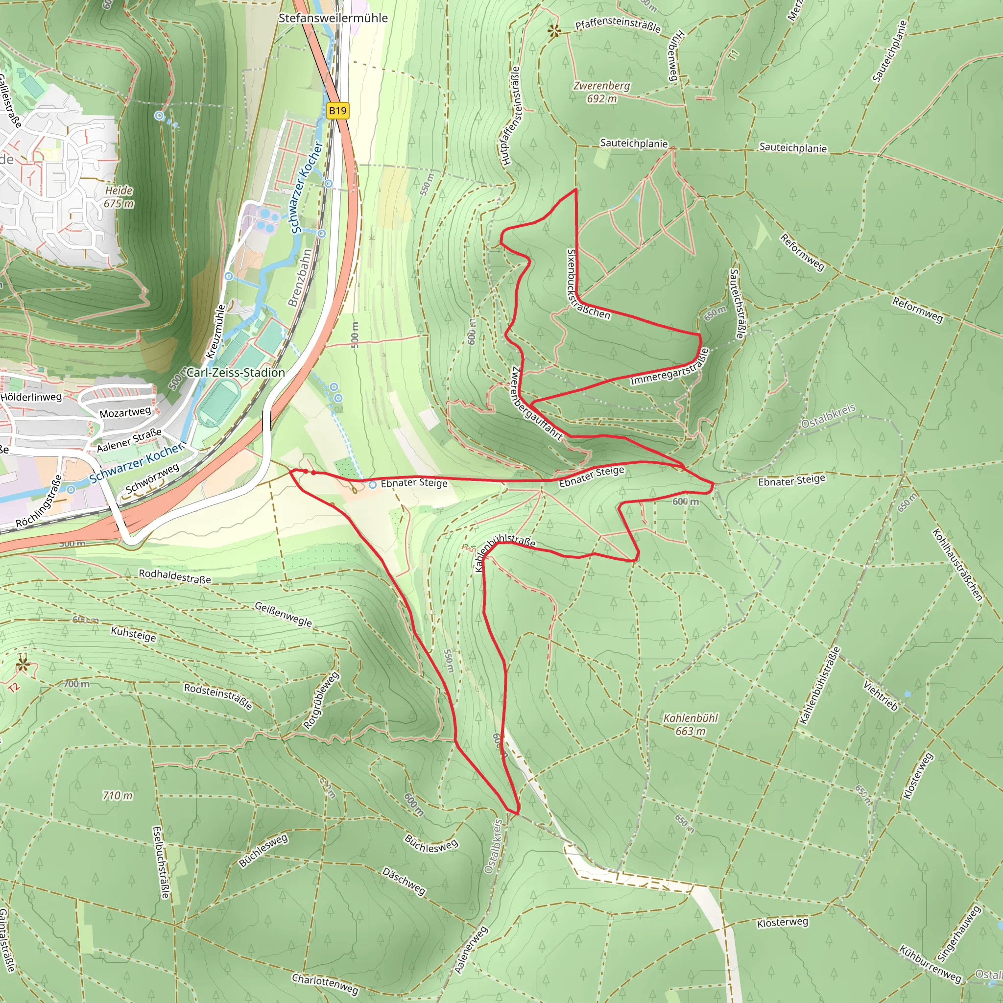 Querweg Oberkochen-Spitziger Fels and Oberkochen - Ebnat mobile static map