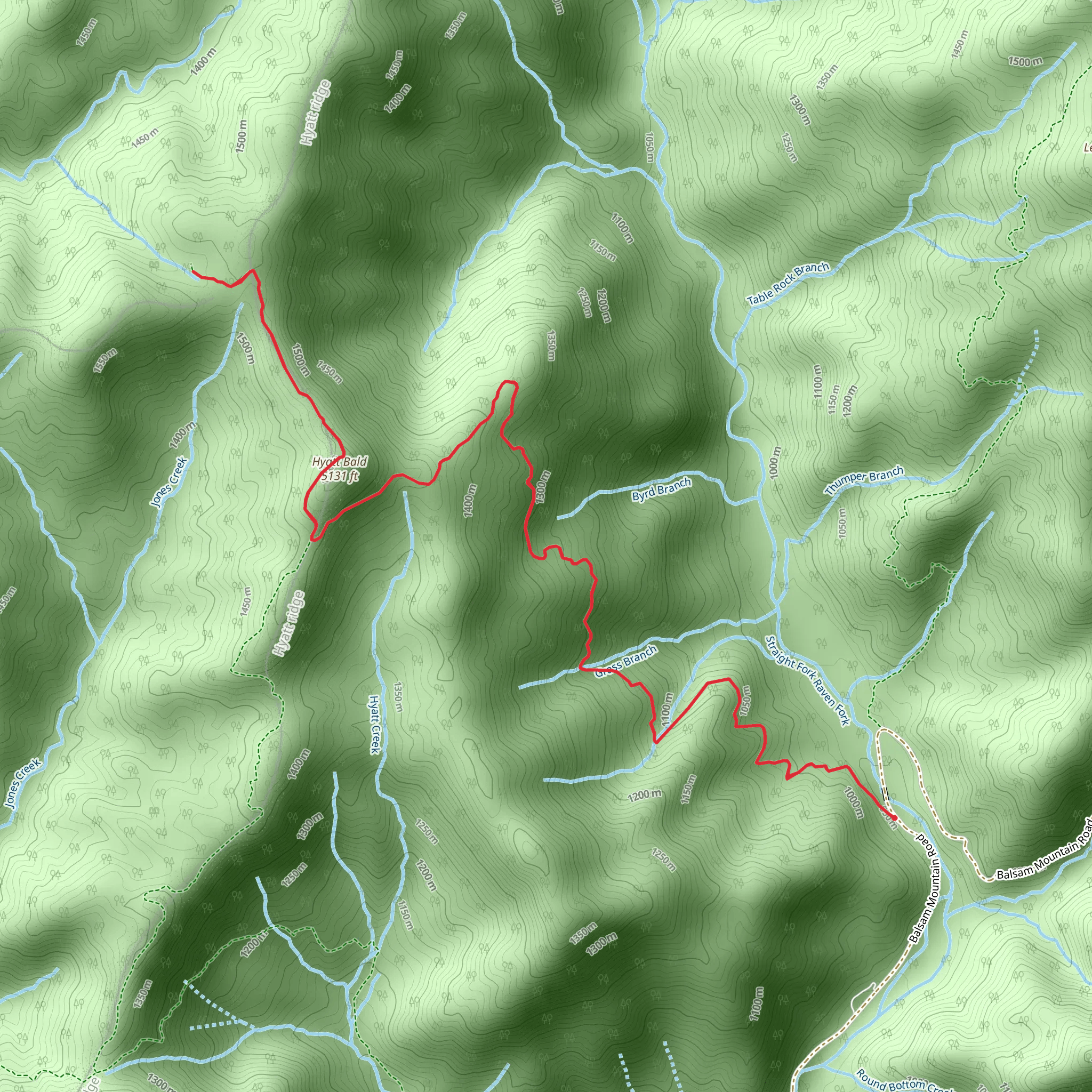 McGee Spring, Hyatt Bald via Hyatt Ridge Trail mobile static map