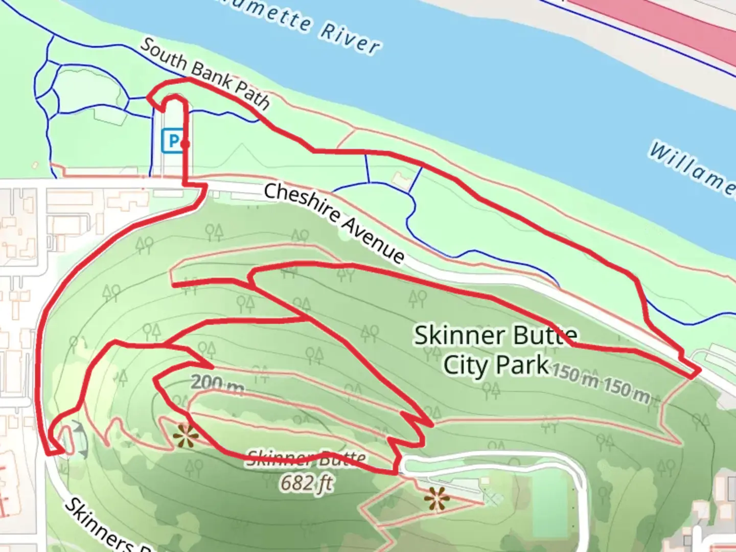 An image depicting the trail Skinner Butte City Park Loop and its surrounding area.