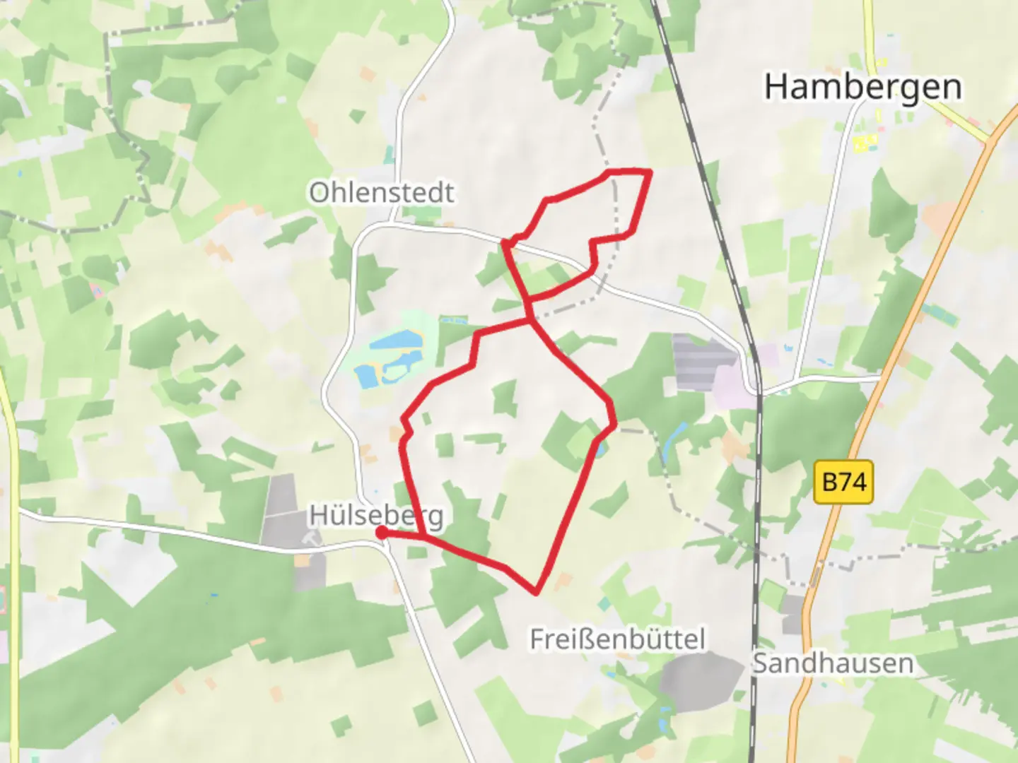 An image depicting the trail Giehler Bach Loop from Huelseberg and its surrounding area.