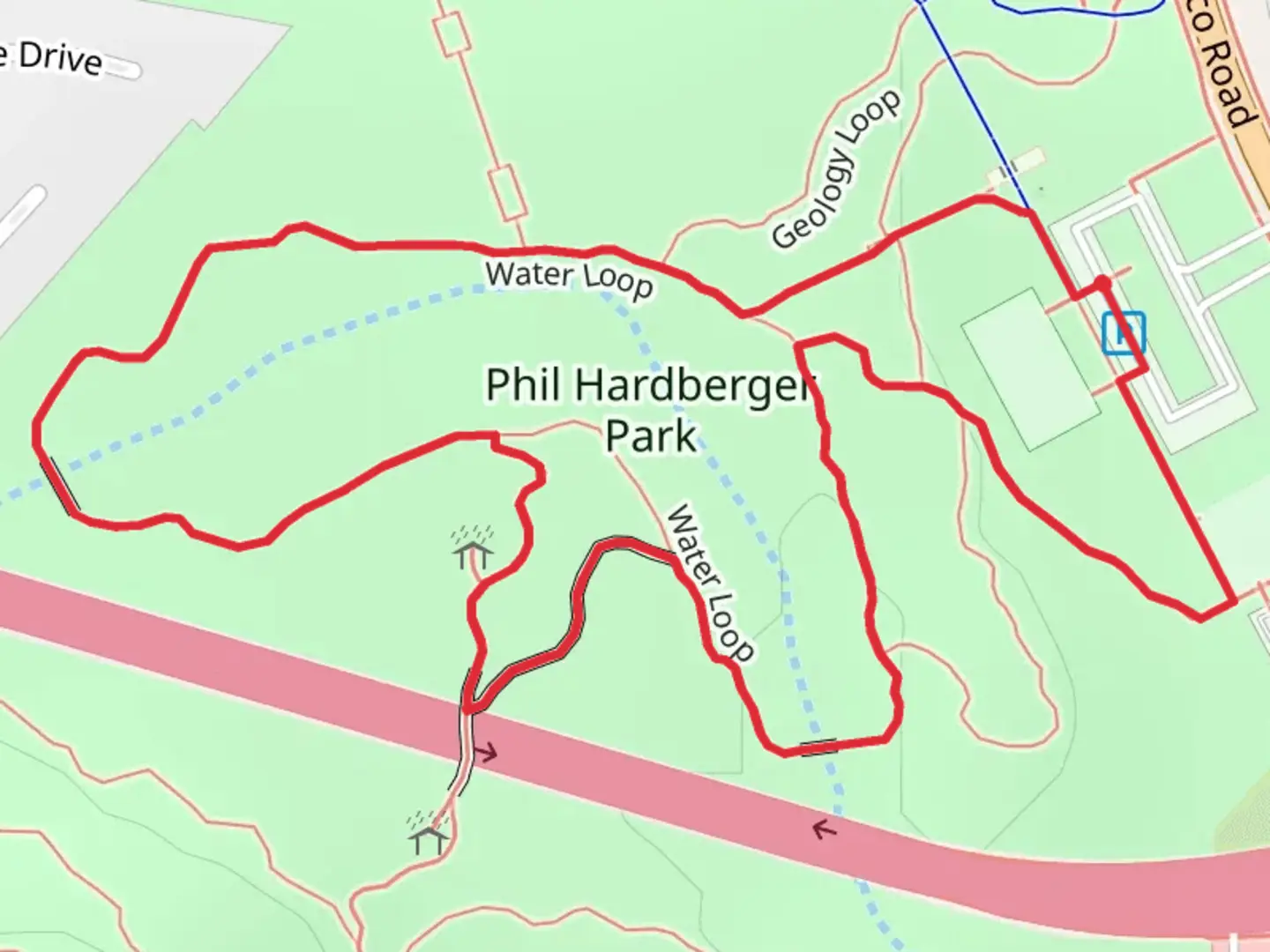 An image depicting the trail Skywalk and Water Loop and its surrounding area.