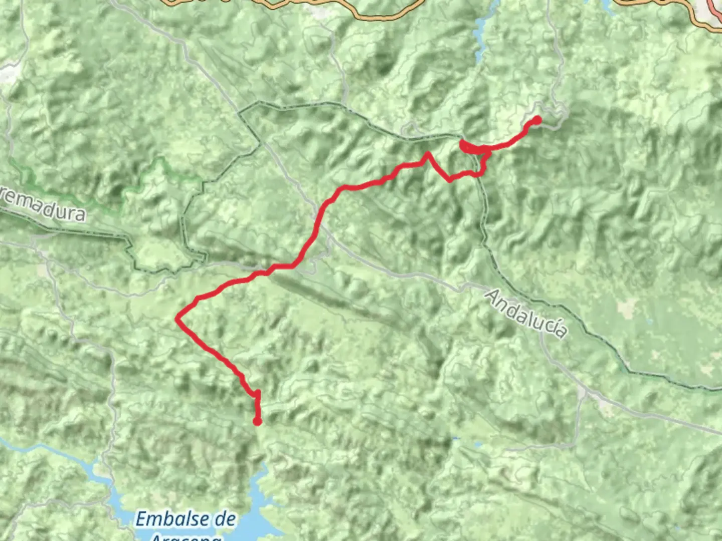 An image depicting the trail Rivera de Montemayor - Tentudía Monastery and its surrounding area.