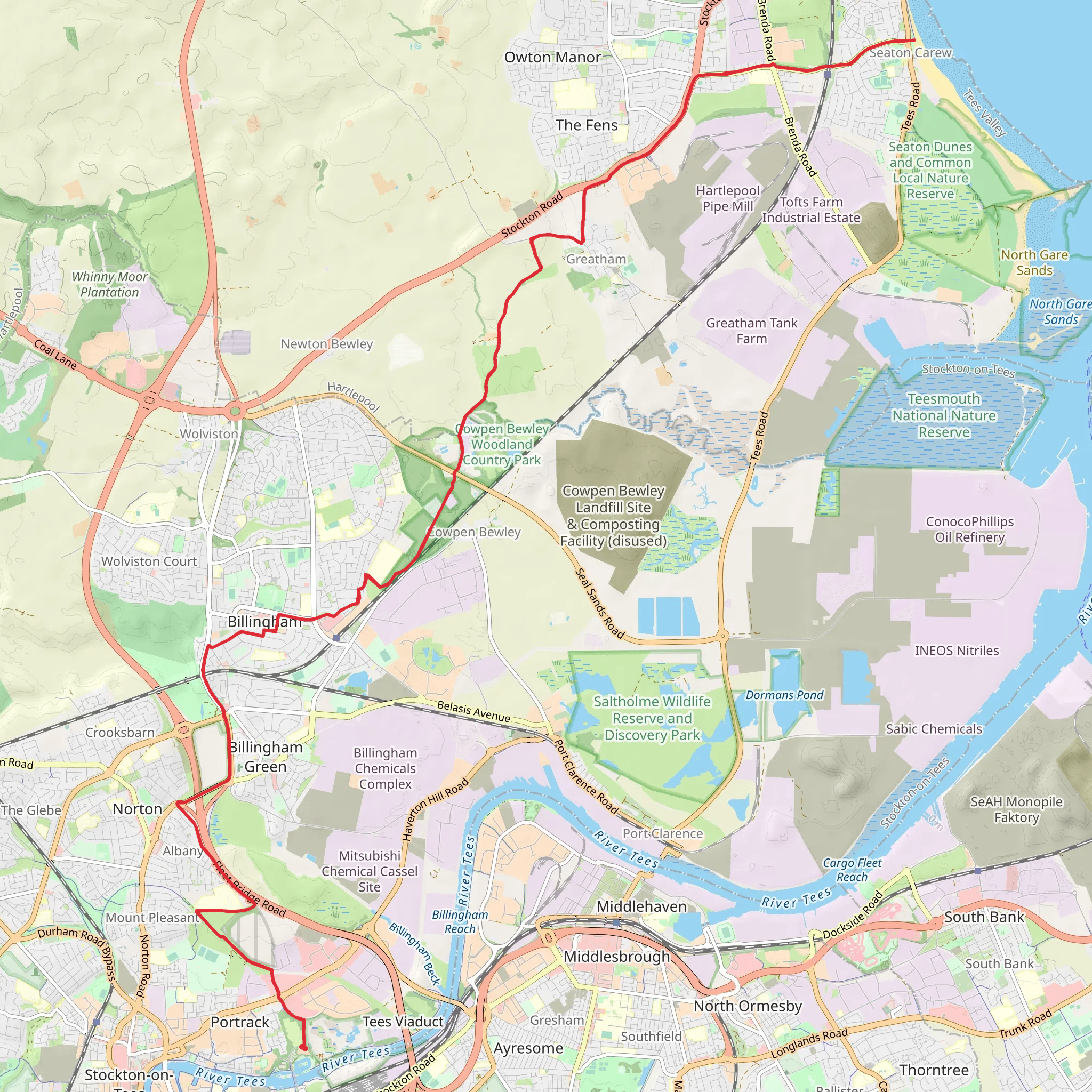 Portrack Marsh Nature Reserve to Seaton Carew Walk mobile static map