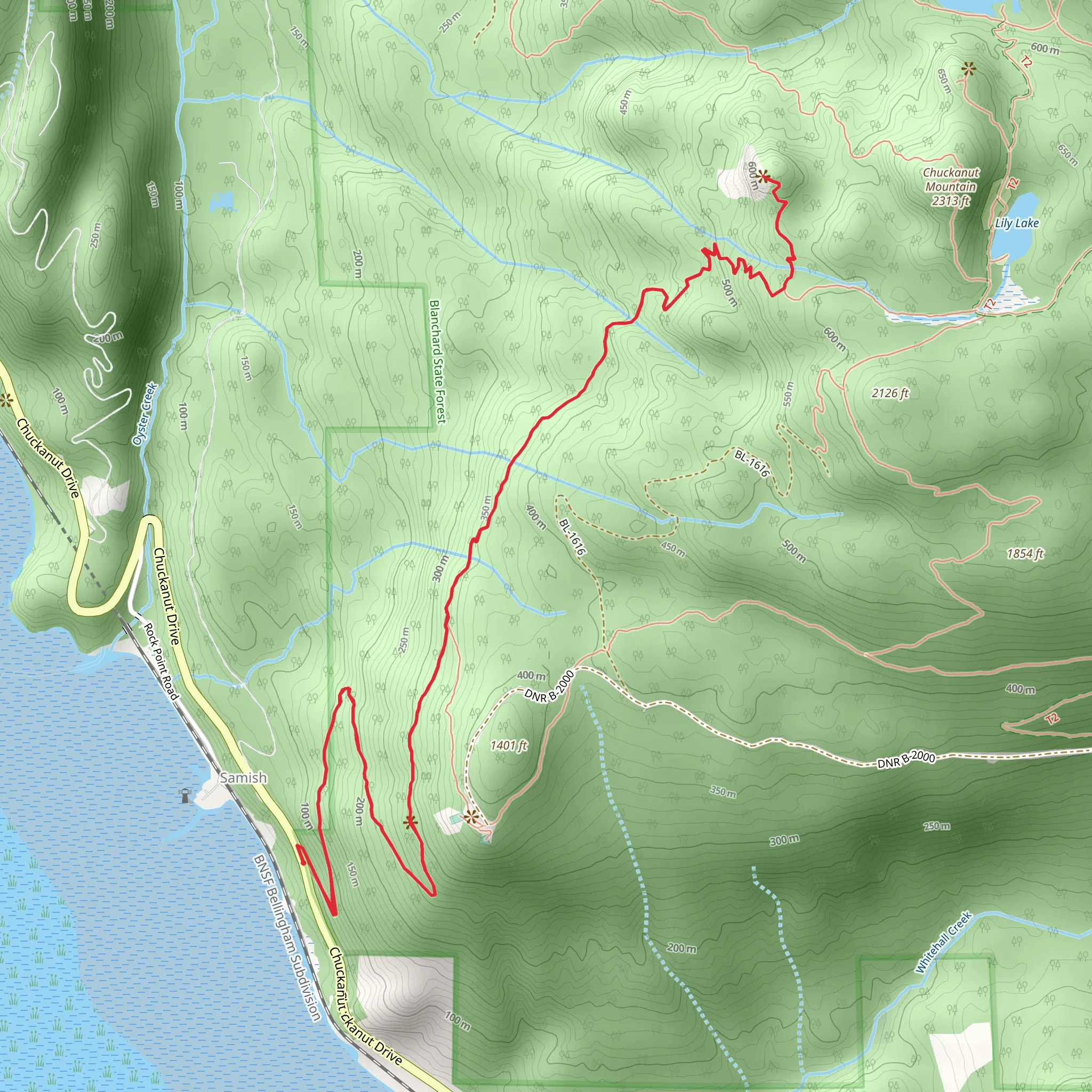 Oyster Dome and Chuckanut Trail mobile static map