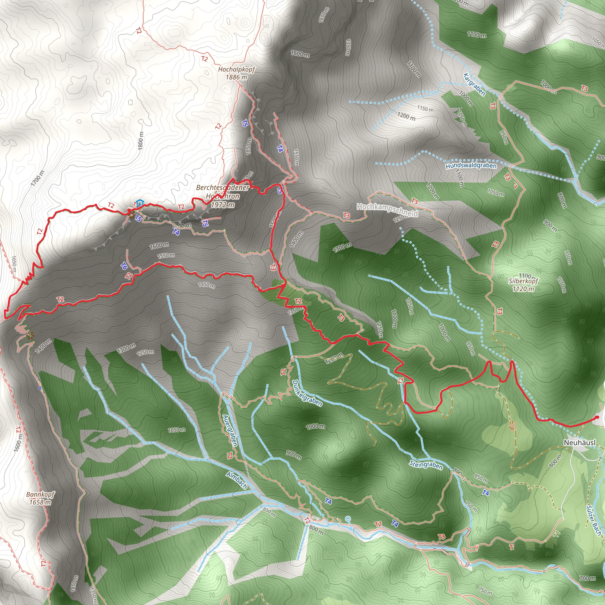 Berchtesgadener Hochthron and Mittagsloch-Nord Peak Loop via AV Weg 466 mobile static map