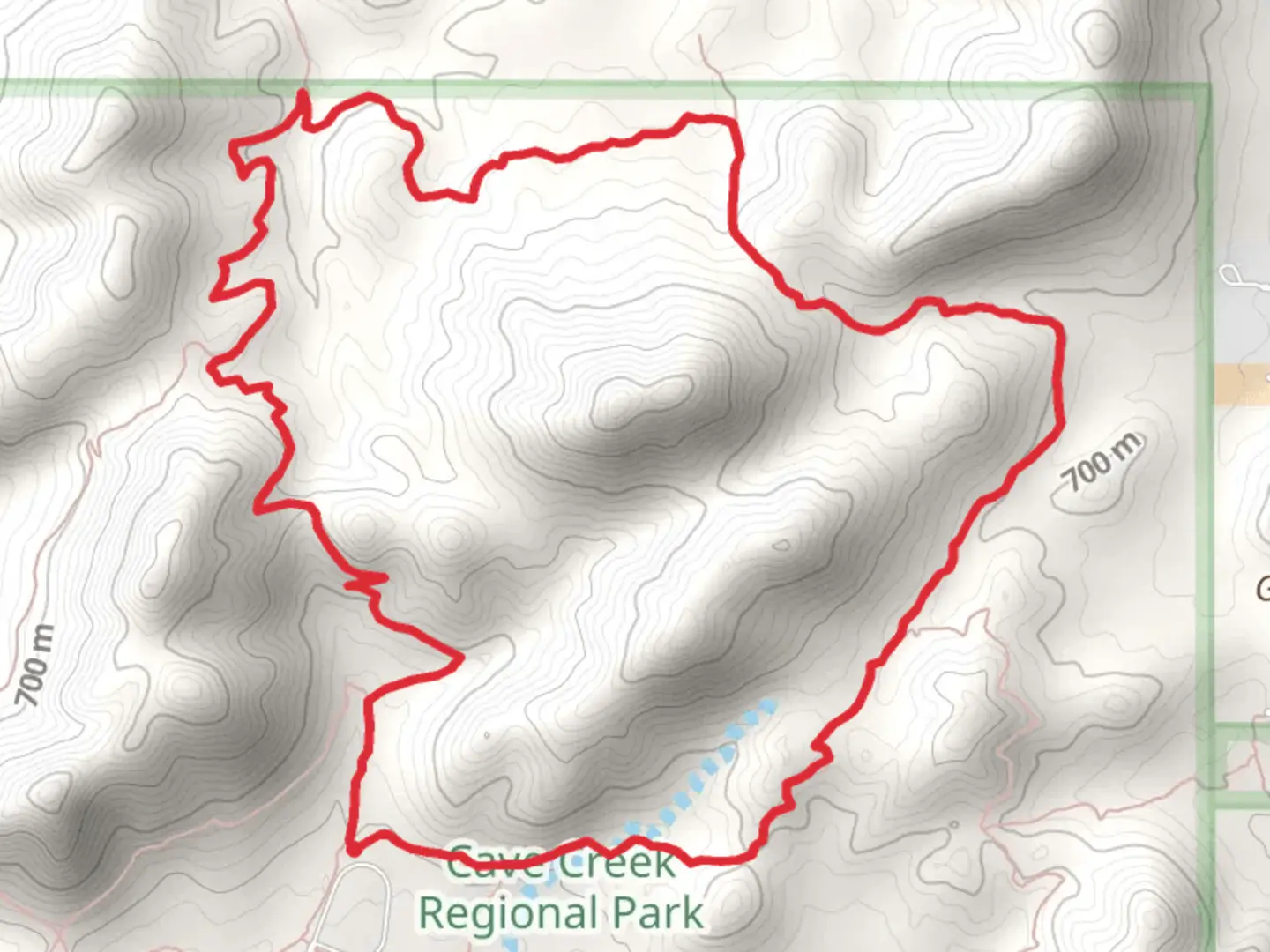 An image depicting the trail Cave Creek Regional Park Loop and its surrounding area.