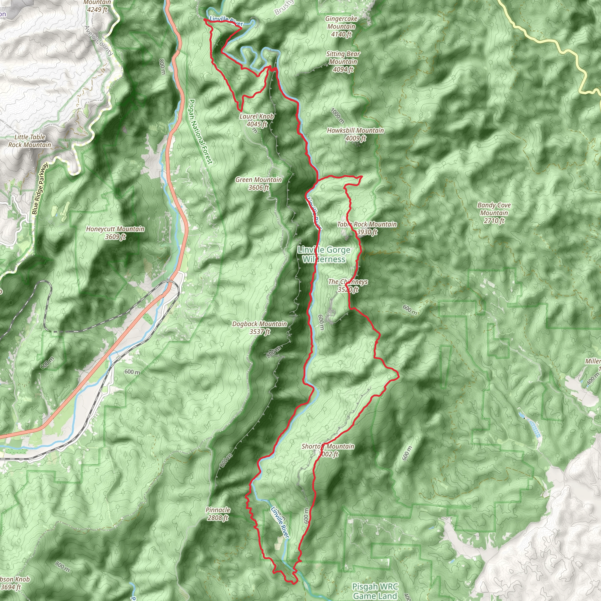 Linville Gorge Trail mobile static map
