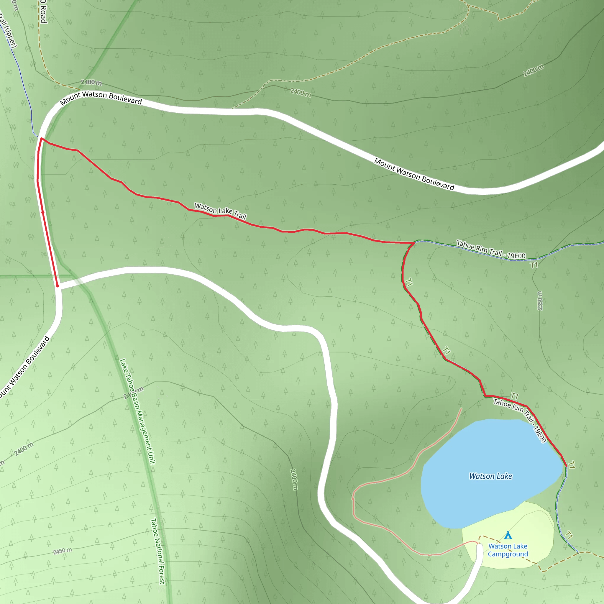 Watson Lake Trail and Tahoe Rim Trail mobile static map