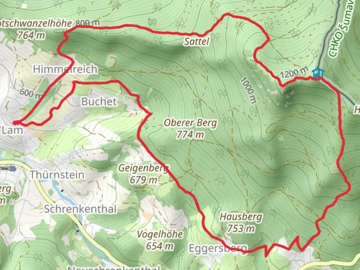 An image depicting the trail Lam and Osser Loop and its surrounding area.