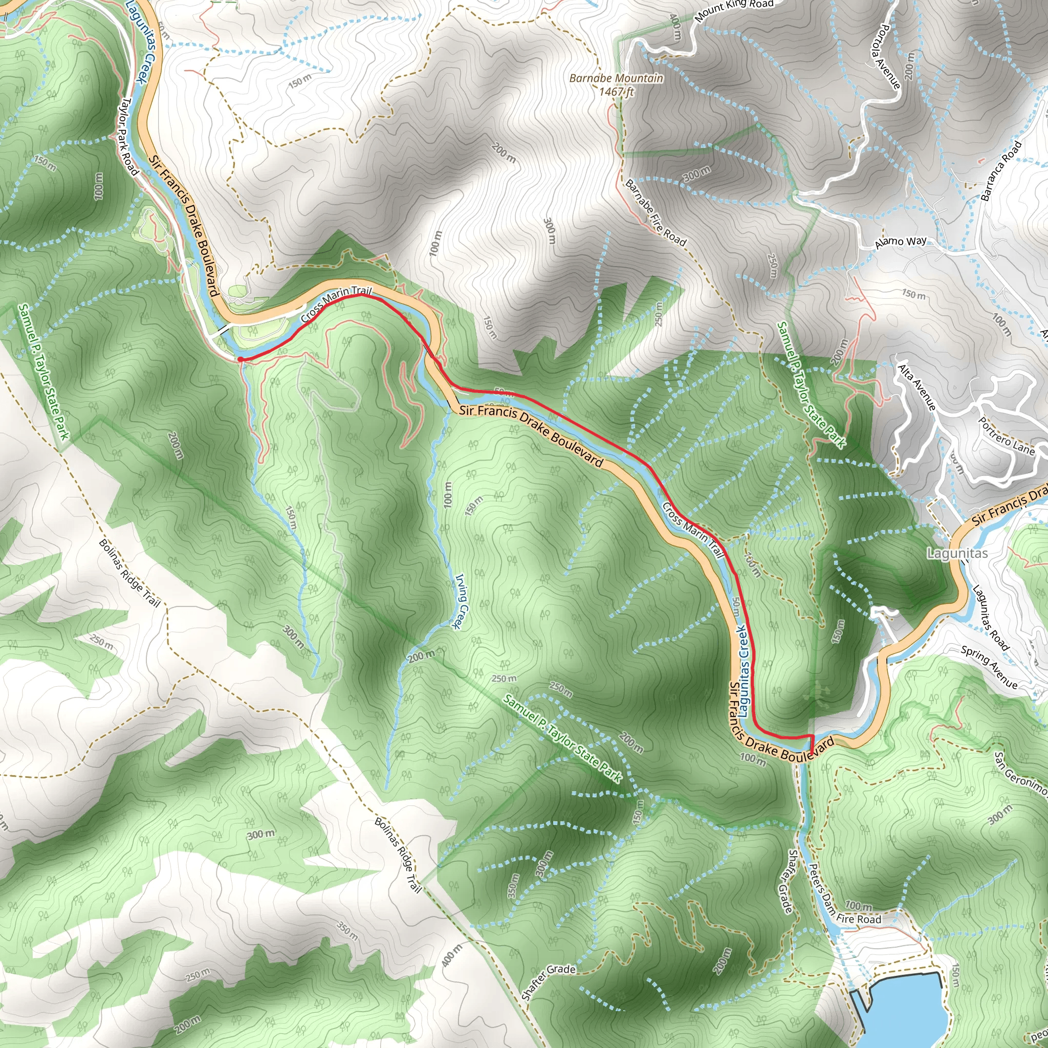 Lagunitas Creek via Cross Marin Trail mobile static map