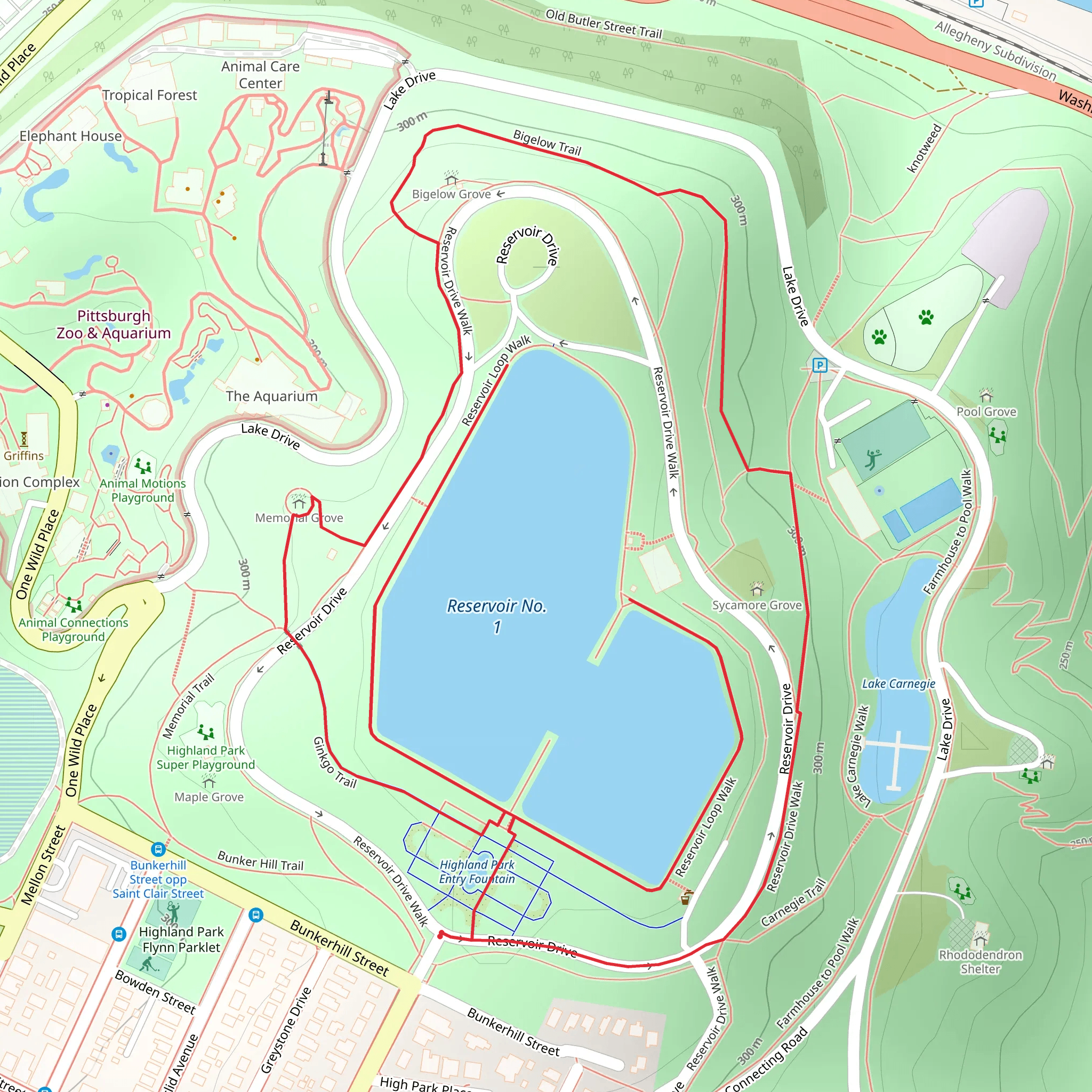 Highland Park Reservoir Loop Trail mobile static map
