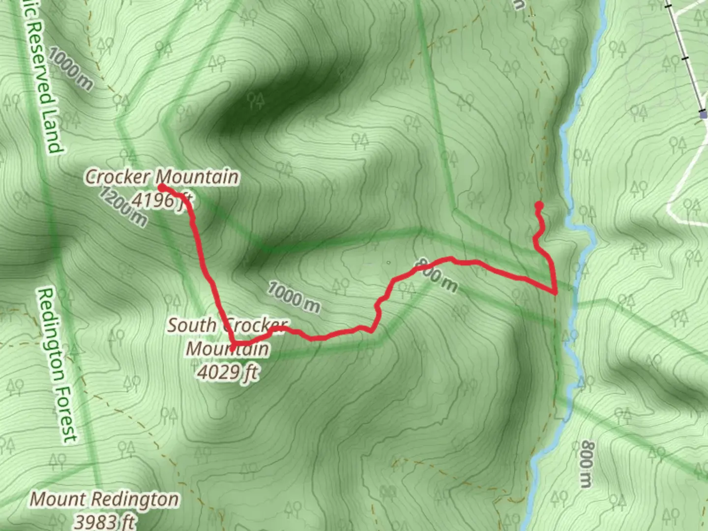 An image depicting the trail Crocker Mountain and South Crocker Mountain Trail and its surrounding area.
