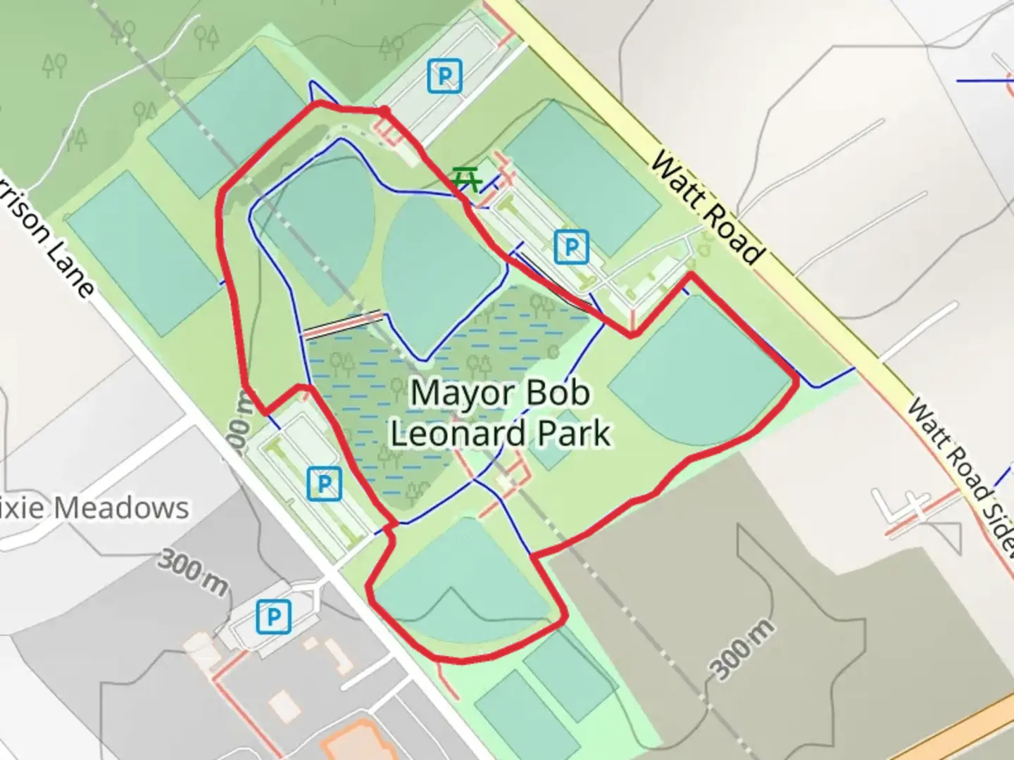 An image depicting the trail Mayor Bob Leonard Park Loop and its surrounding area.