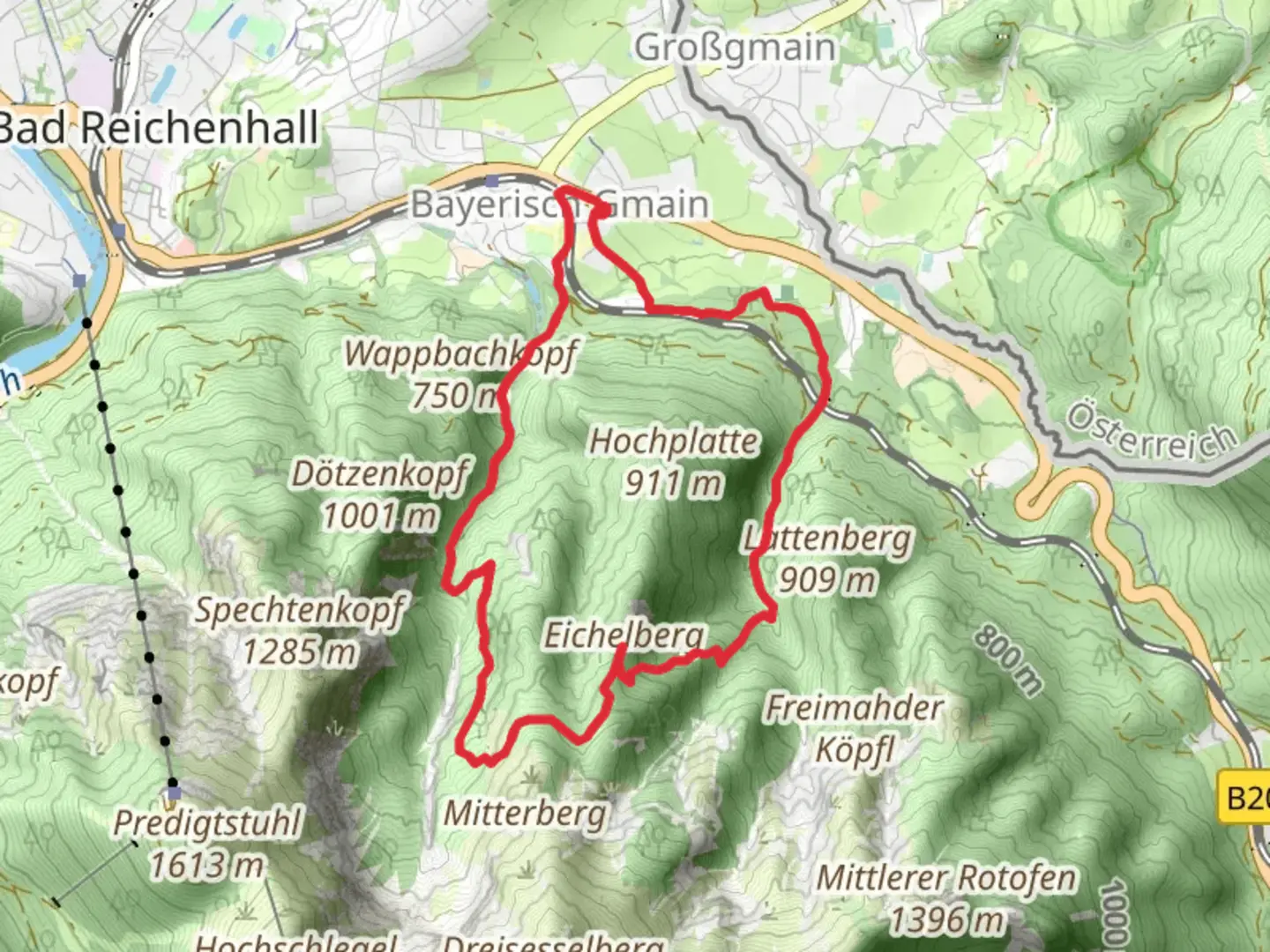 An image depicting the trail Eichelberg via AV Weg and its surrounding area.