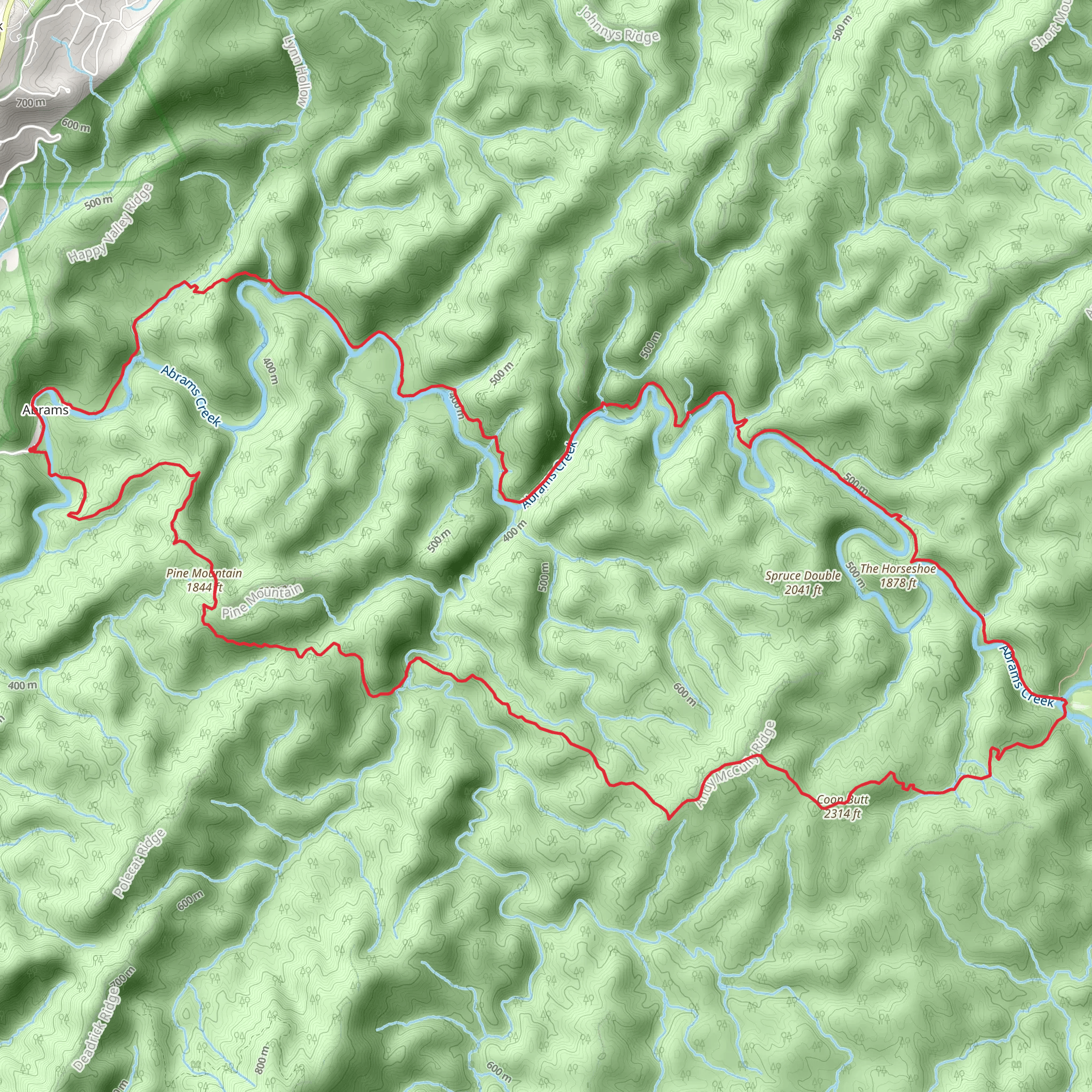 Pine Mountain via Rabbit Creek and Abrams Falls Loop Trail mobile static map