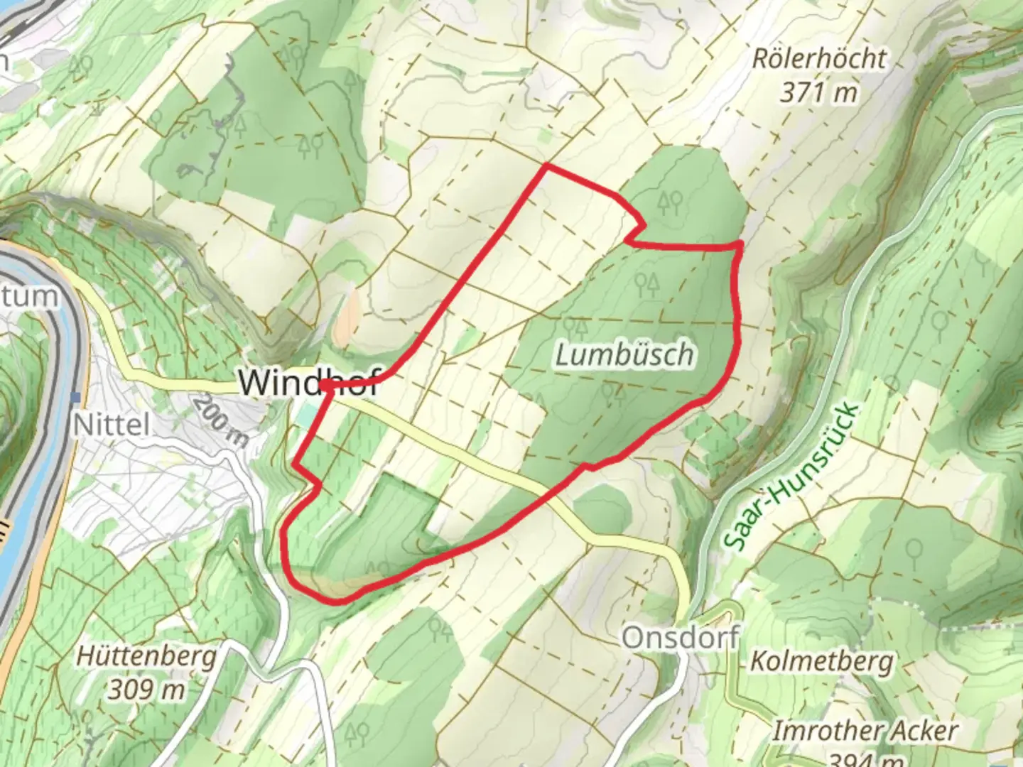 An image depicting the trail Lumbuesch Loop and its surrounding area.