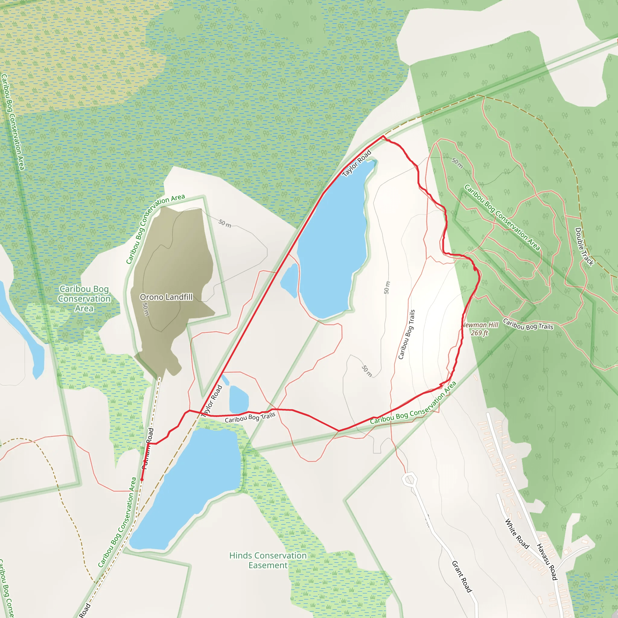 Newman Hill Loop via Caribou Bog Trail mobile static map