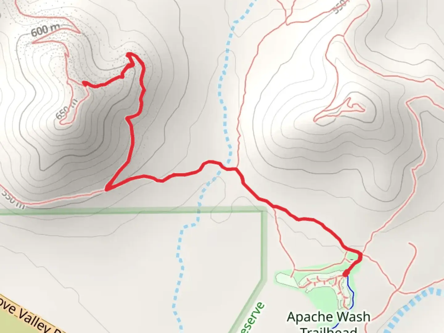 An image depicting the trail Ridgeback and Ocotillo Trail and its surrounding area.
