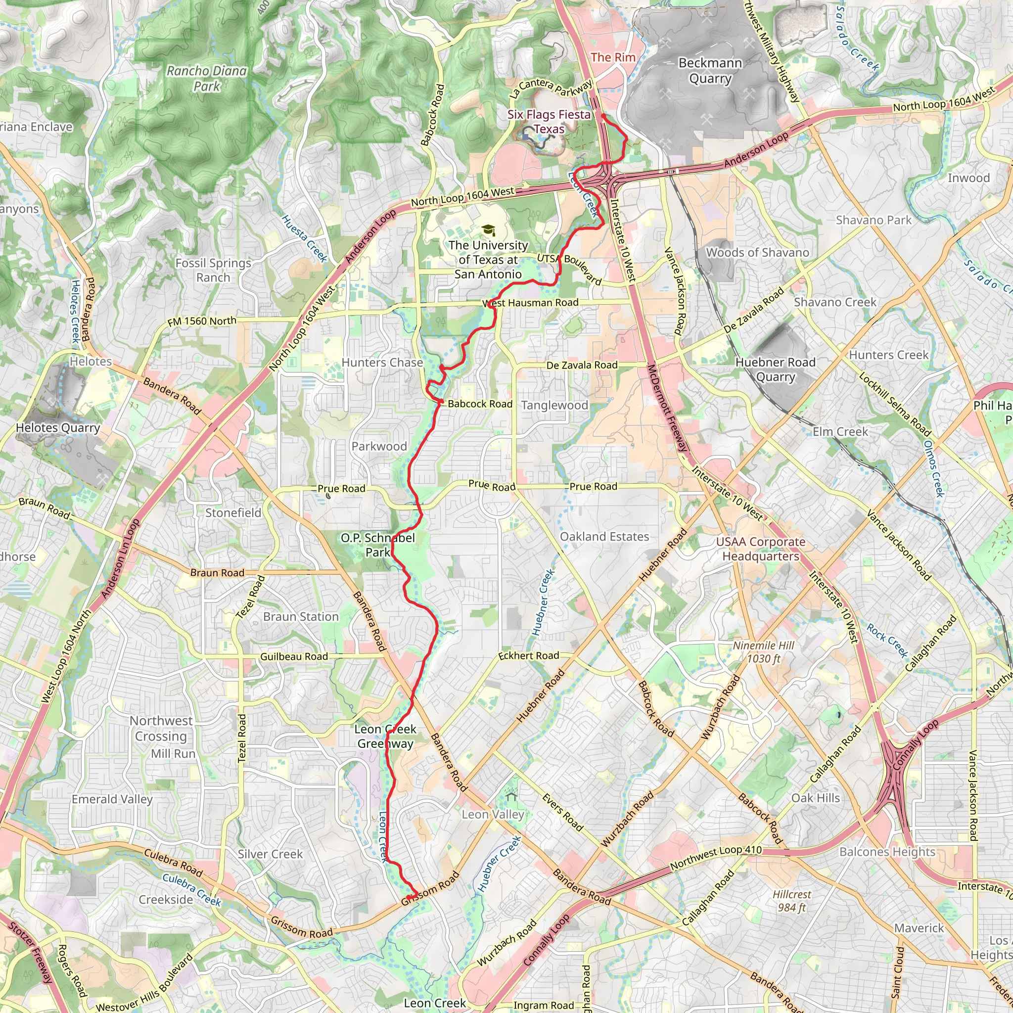 Leon Creek Greenway Trail and Bamberger Nature Park South Loop mobile static map