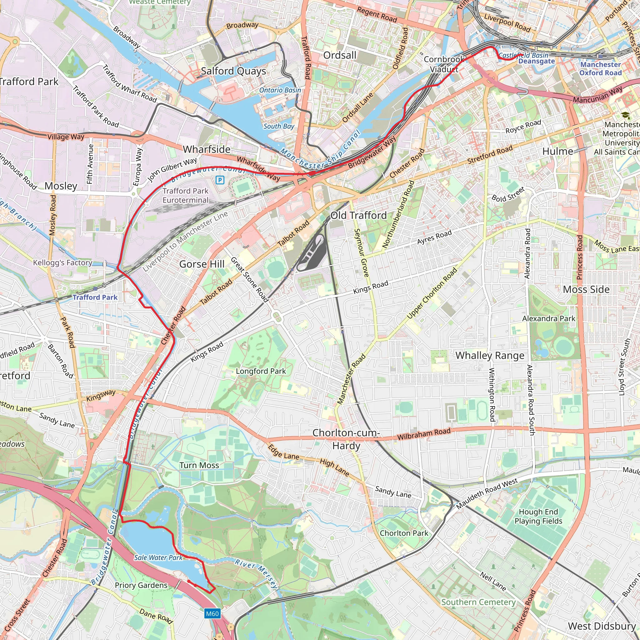 Bridgewater Canal Walk from Sale Water Park mobile static map