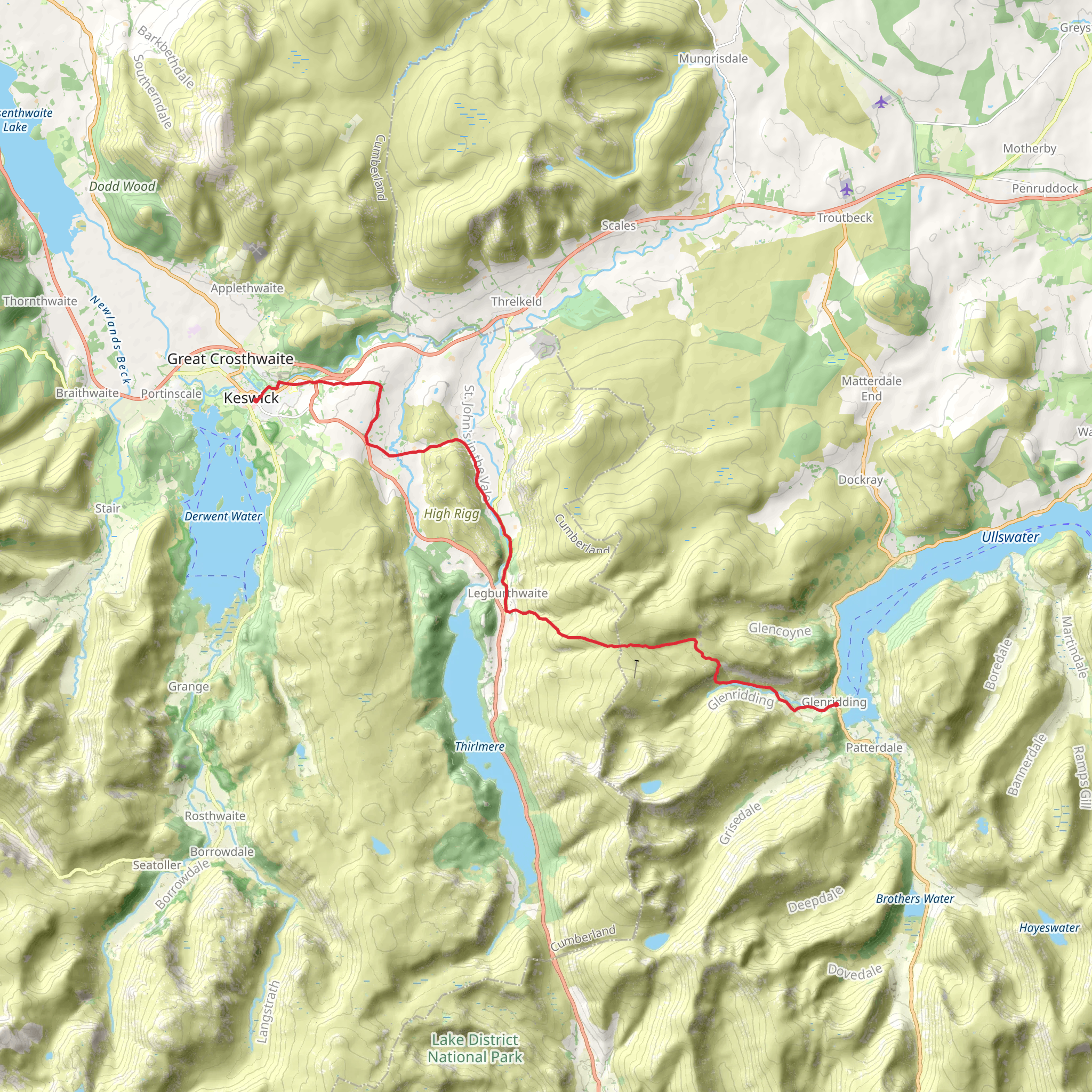 Glenridding to Keswick Walk mobile static map