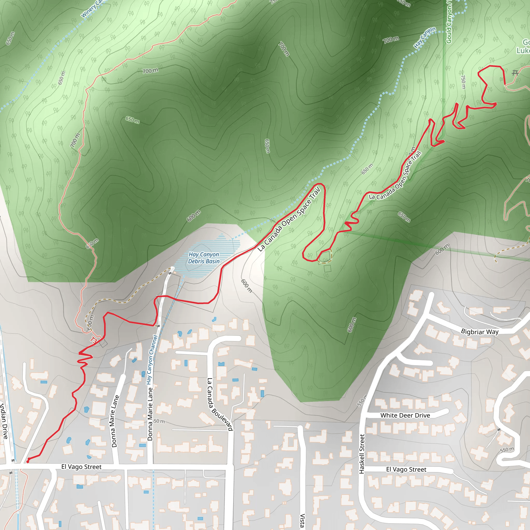 Hay Canyon Debris Basin via La Canada Open Space Trail mobile static map