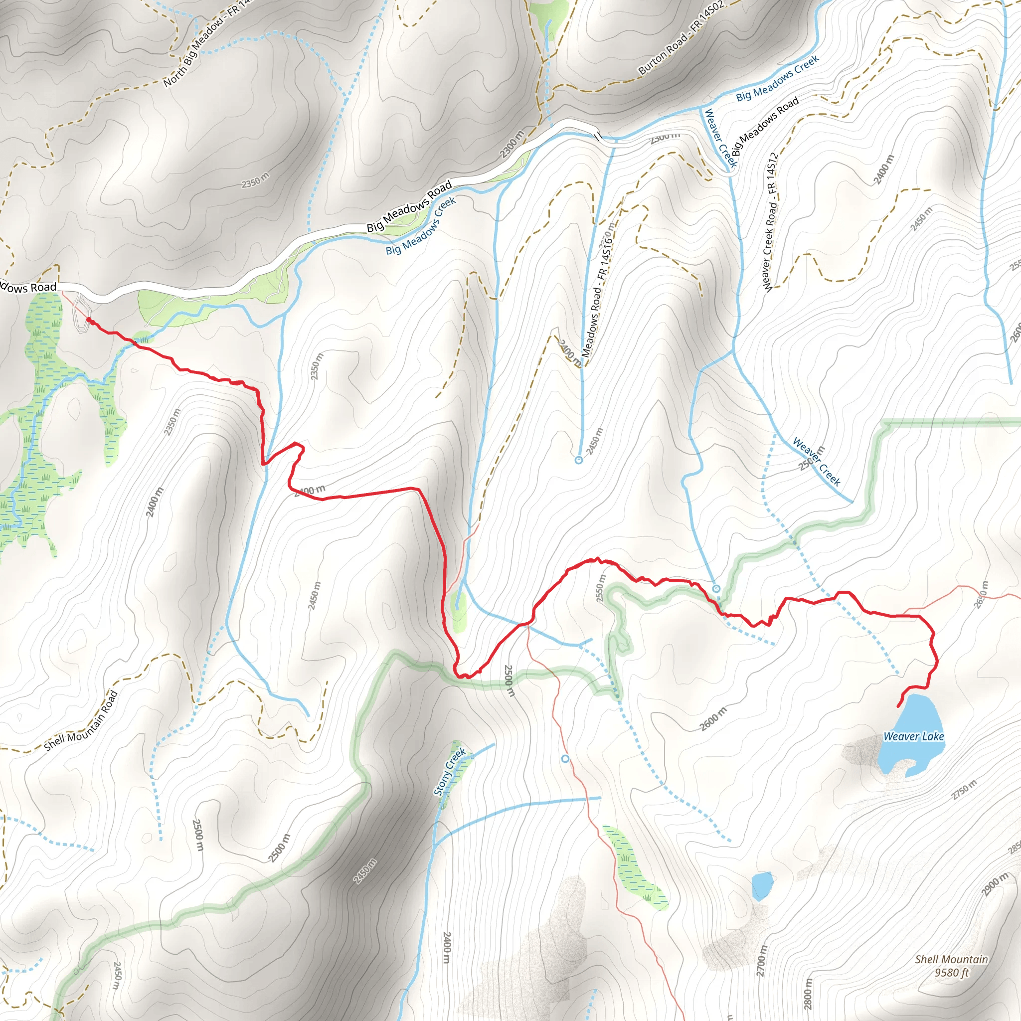 Weaver Lake via Big Meadows Trail mobile static map