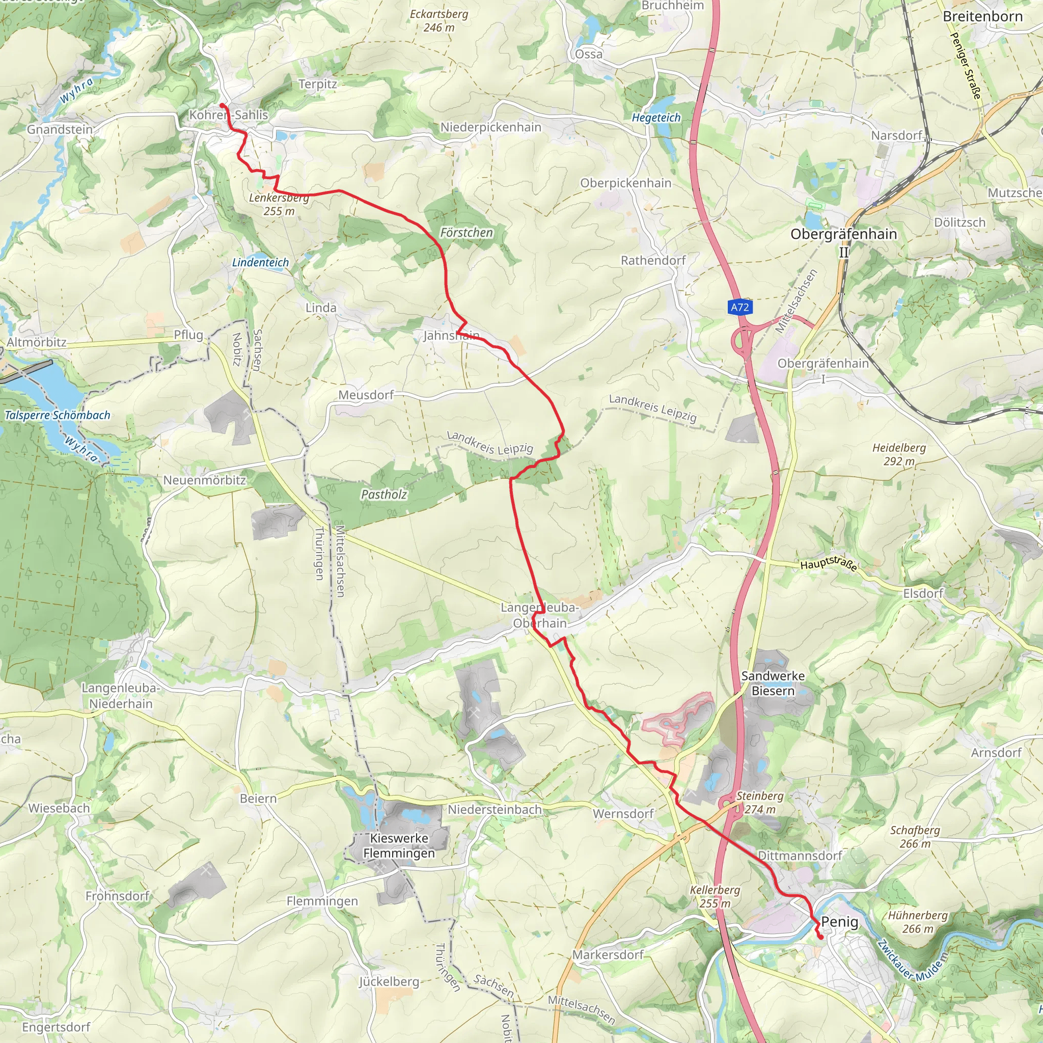 Kohren Sahlis to Penig Walk mobile static map