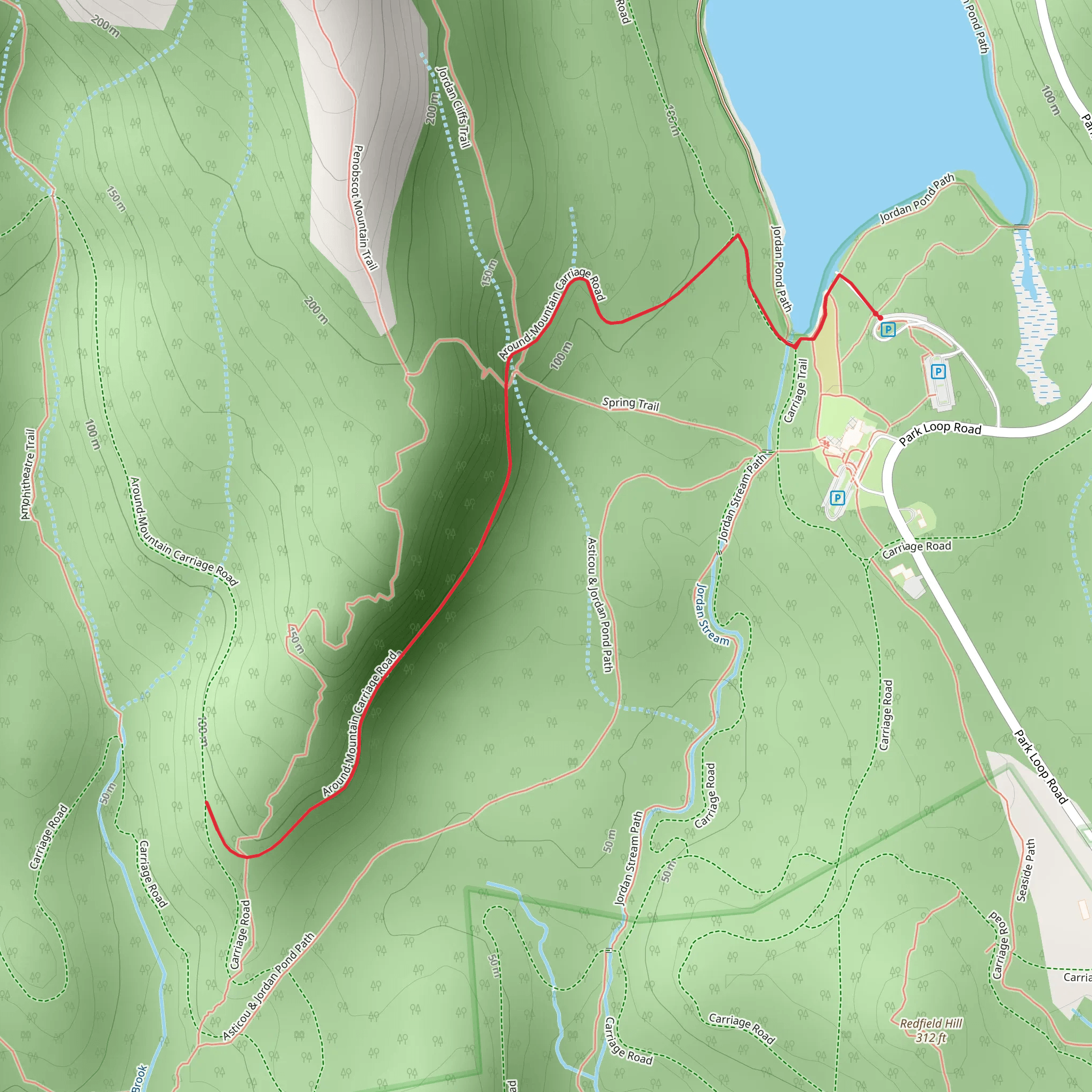 Amphitheatre East Trail via Jordan Pond Path Trail mobile static map