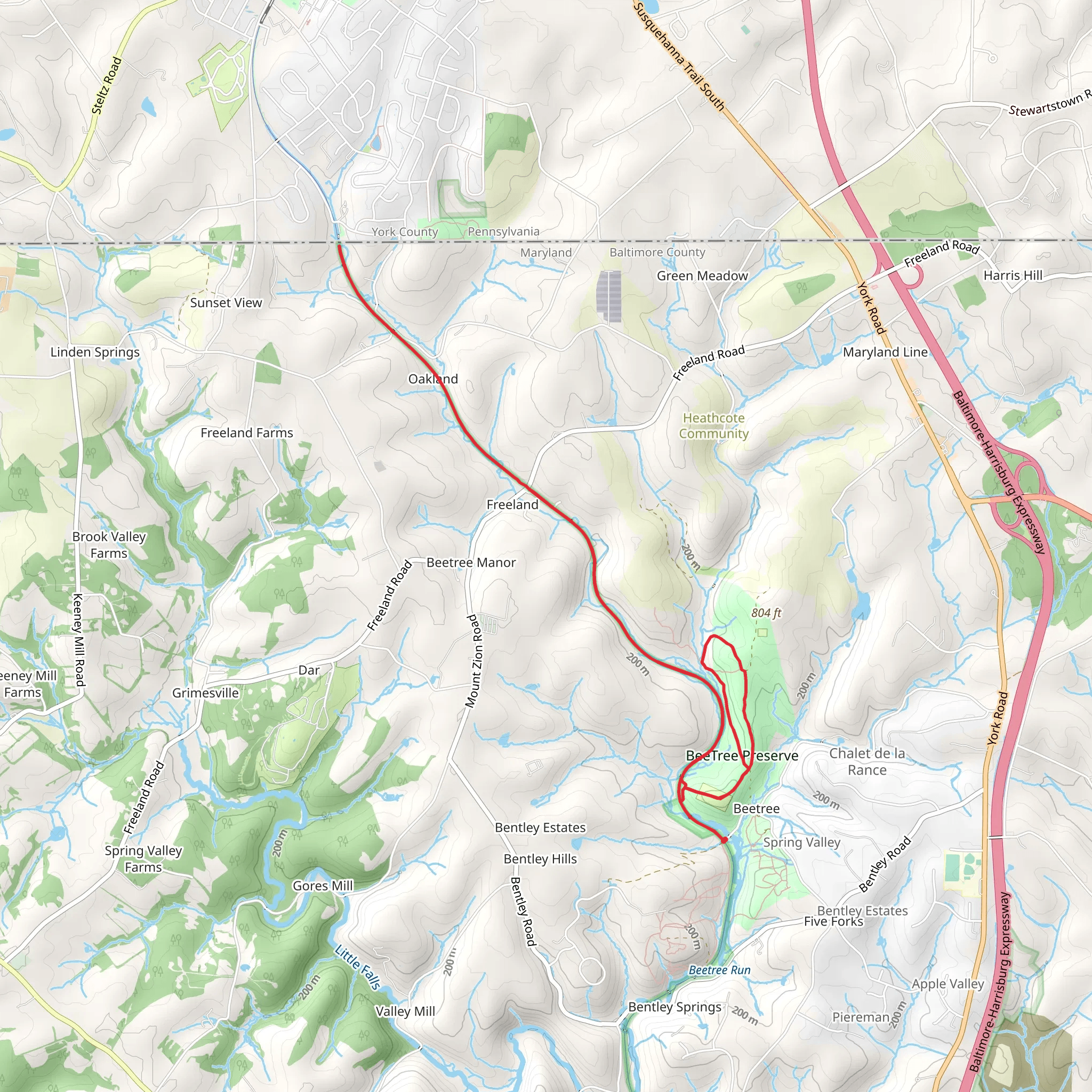 Soldier's ridge and Beetree Preserve via Torney C Brown trail and Green Trail mobile static map