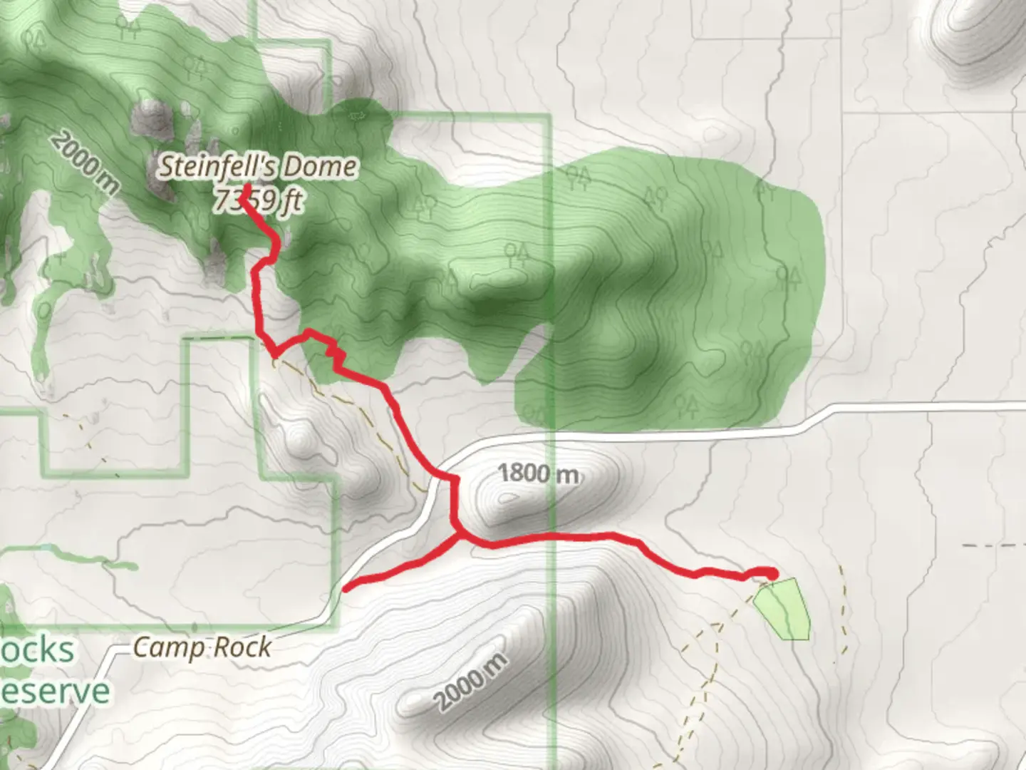 An image depicting the trail Steinfell's Dome and Circle Creek and its surrounding area.