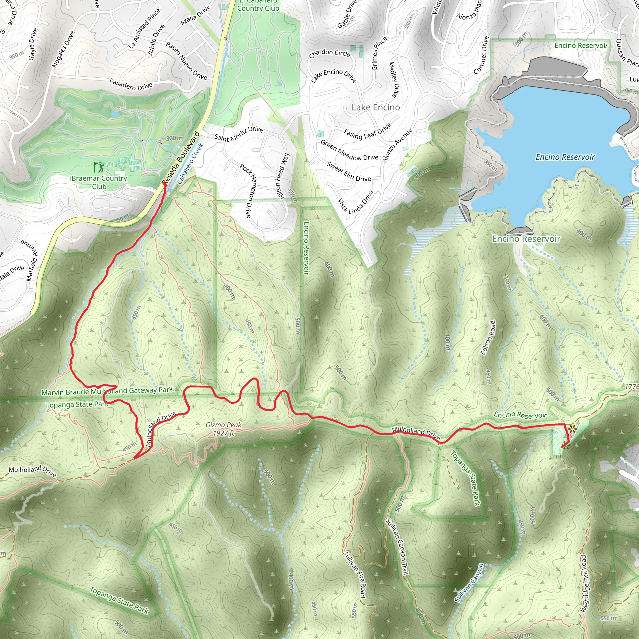 San Vicente Mountain via Mulholland Drive mobile static map