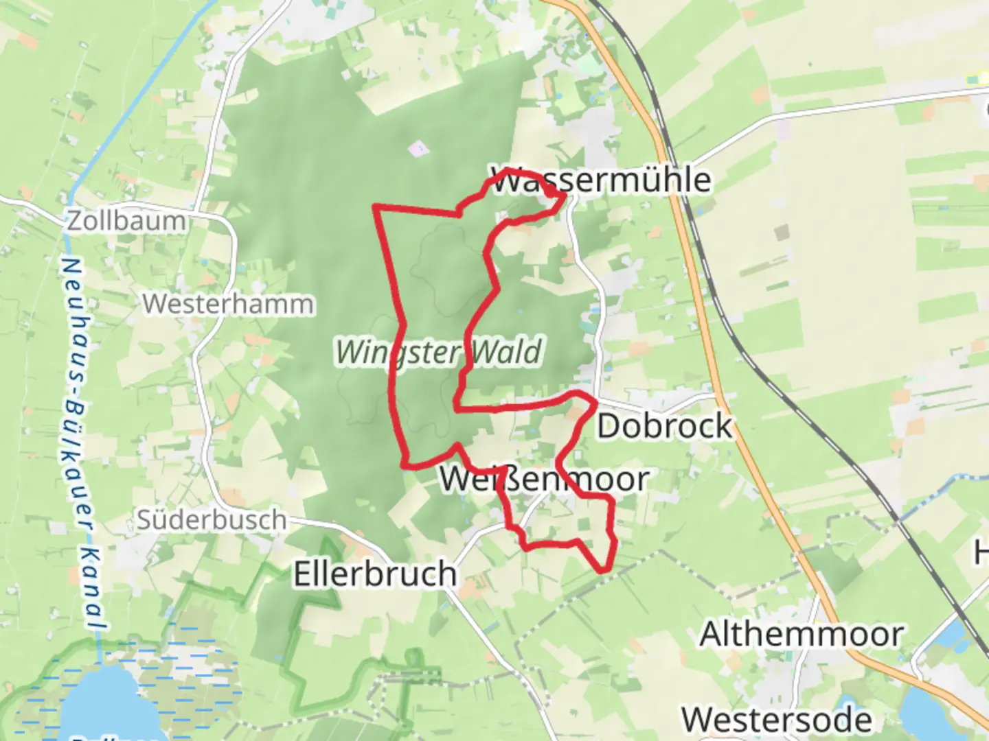 An image depicting the trail W4 Kraienholt Loop and its surrounding area.