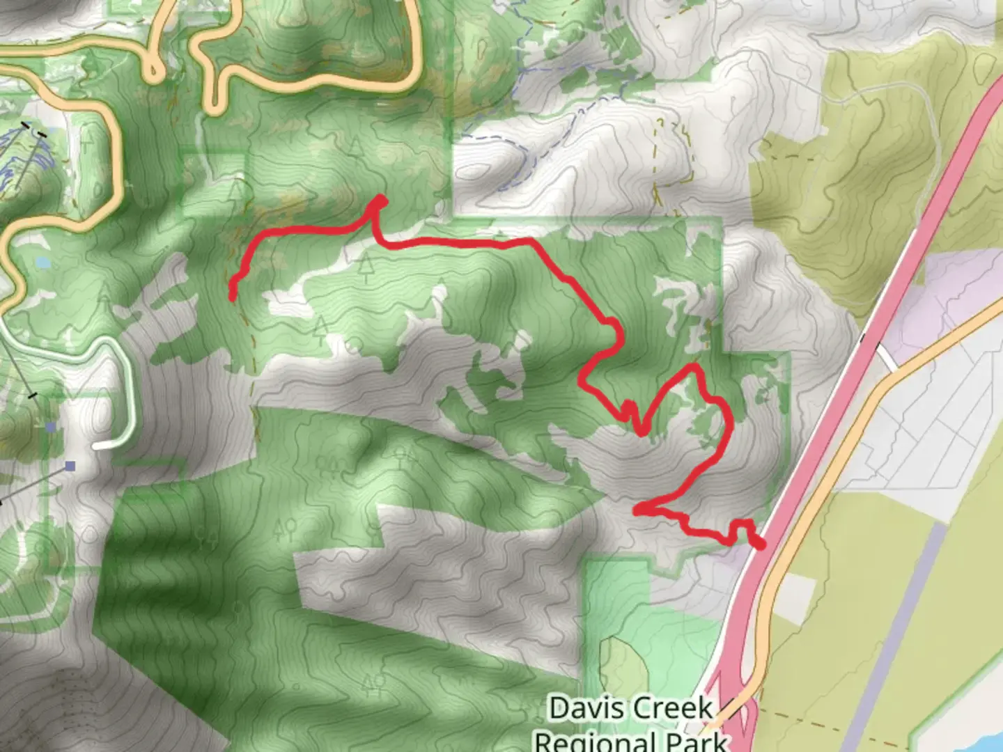 An image depicting the trail Winters Creek Road and its surrounding area.