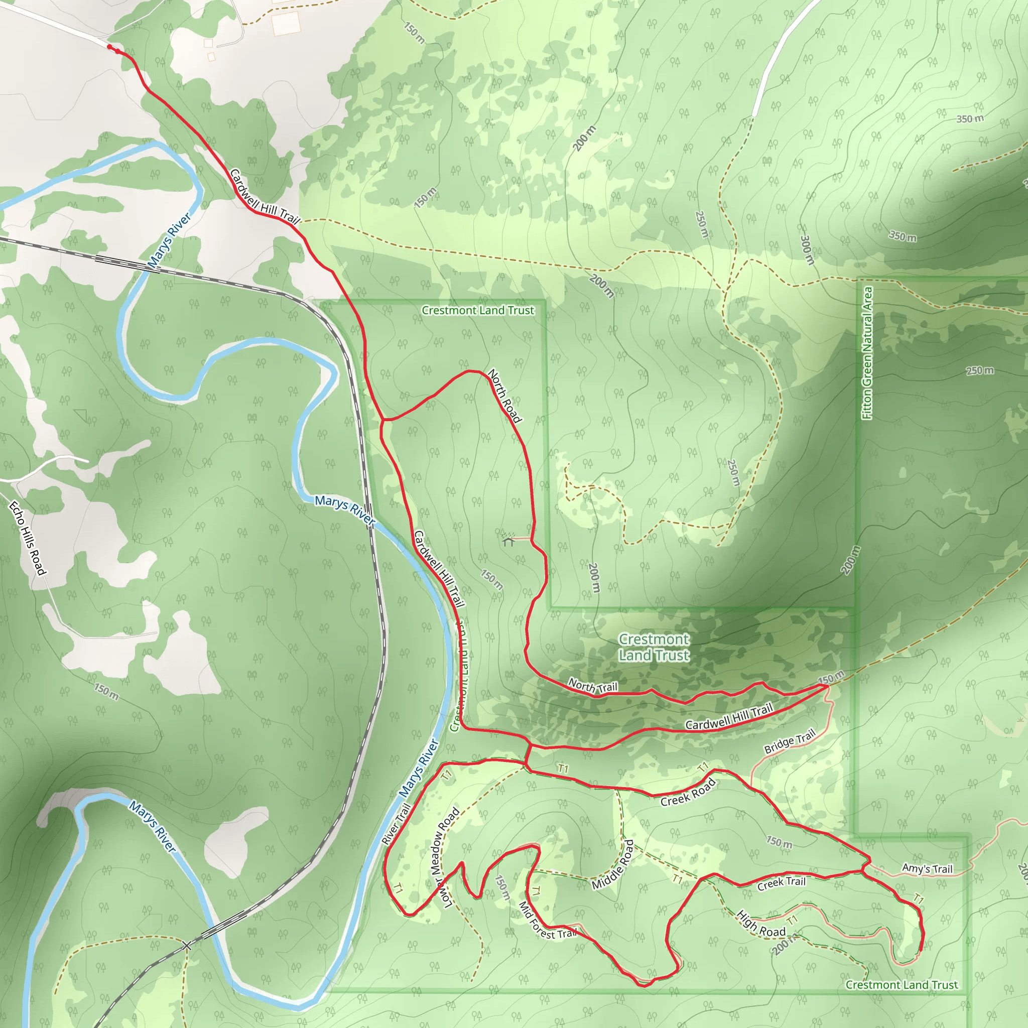 Cardwell Hill and Mid Forest Loop Trail mobile static map