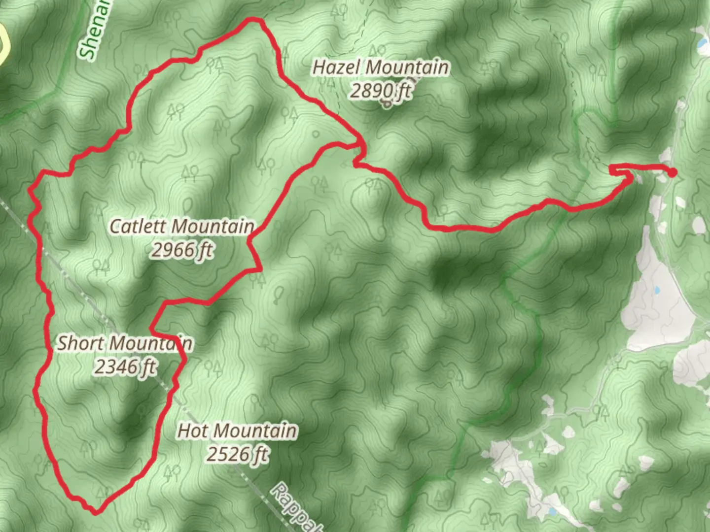 An image depicting the trail Hazel River Trail, Sam's Ridge Trail and Hannah Run Loop Trail and its surrounding area.