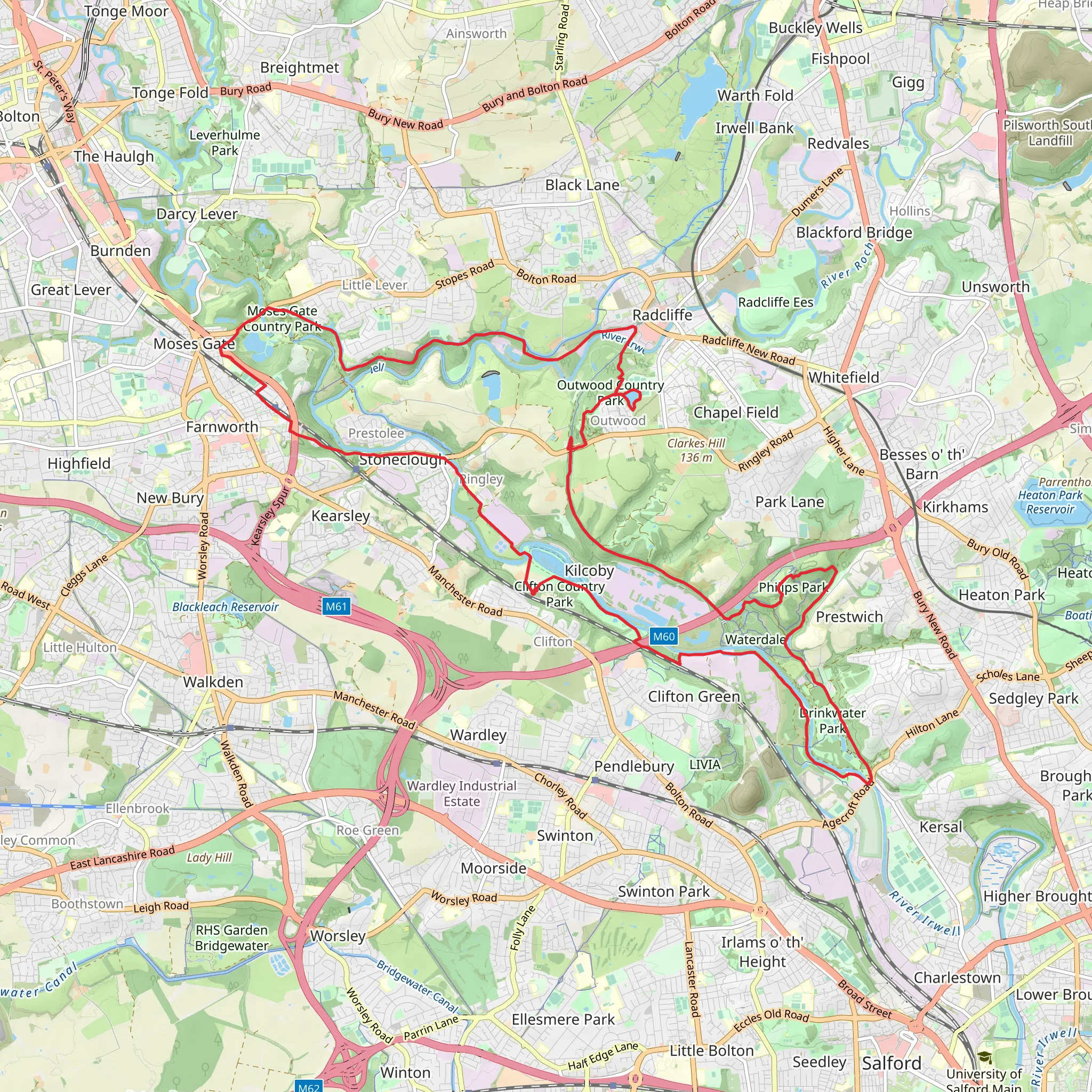 Ringley, Prestwich and Radcliffe Loop mobile static map
