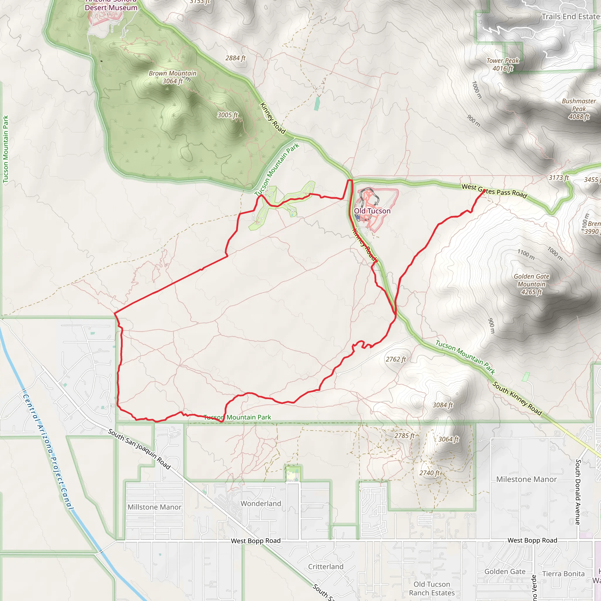 Ironwood, Creosote and Gates Pass Loop Trail mobile static map