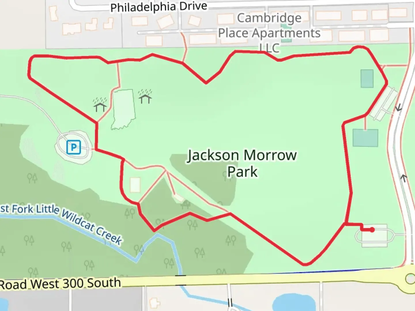 An image depicting the trail Jackson Morrow Park Loop and its surrounding area.