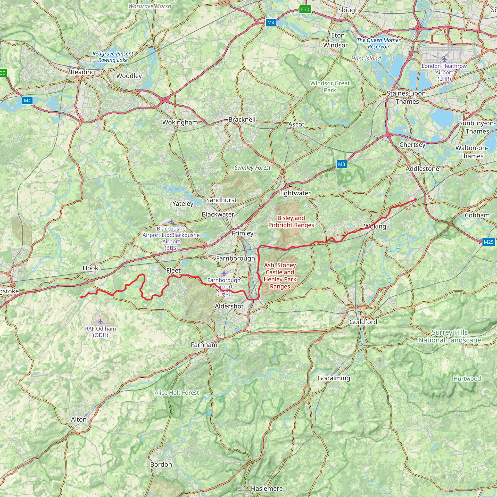 Basingstoke Canal from West Byfleet to Greywell mobile static map