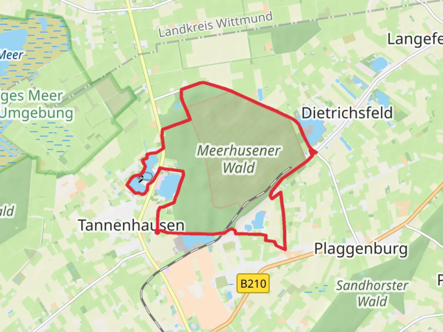 An image depicting the trail Meerhusener Wald Loop and its surrounding area.
