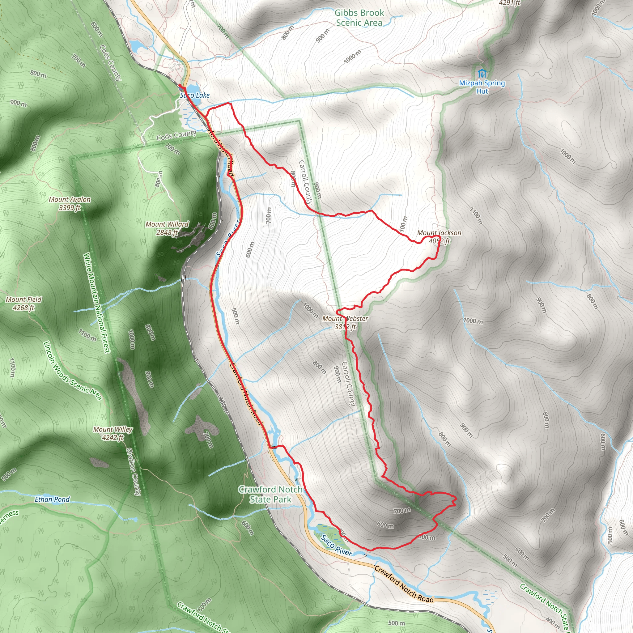 Webster-Jackson Trail from Saco Lake mobile static map
