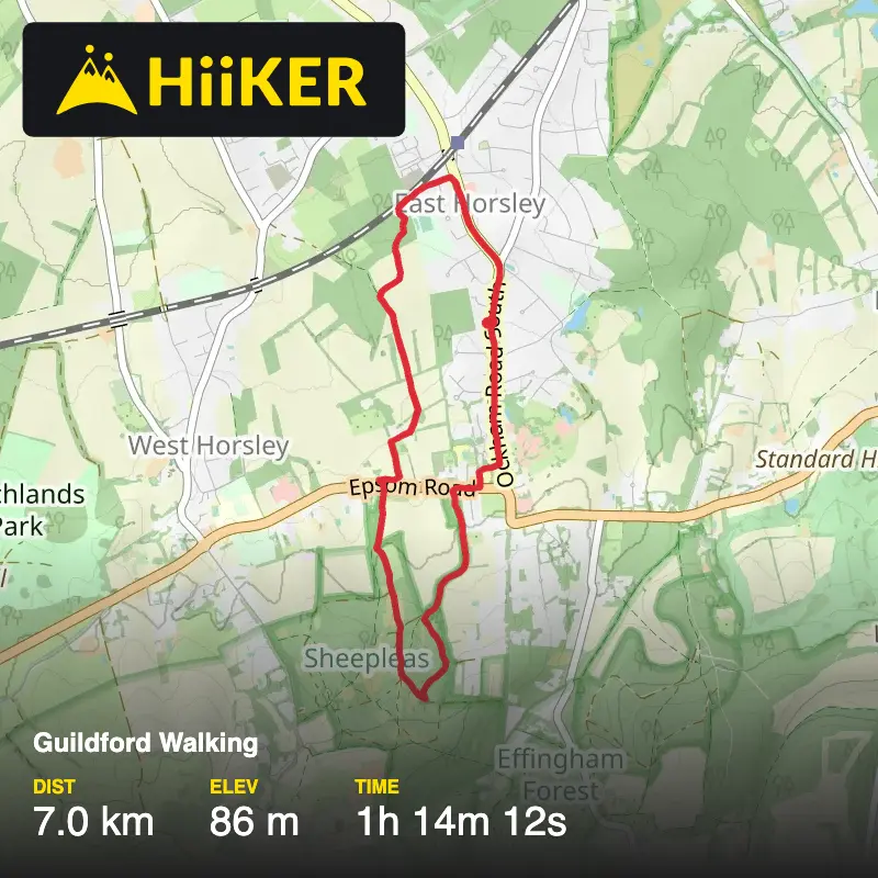 A map preview of the recording Guildford Walking.